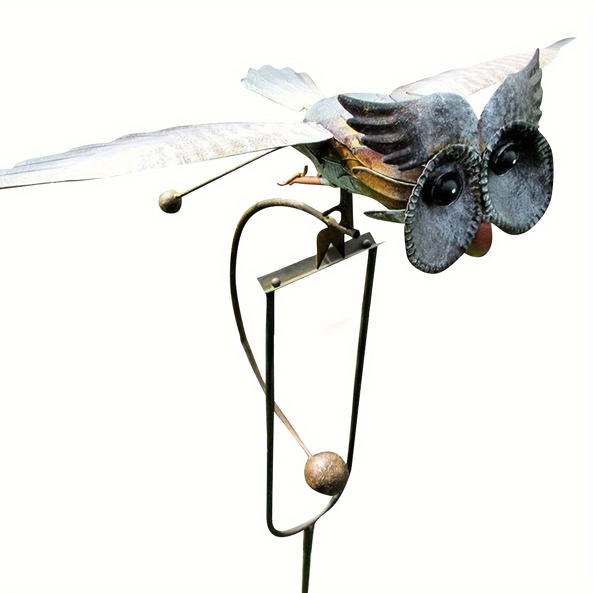 

Owl Wind Chime Iron Wing Flapping Owl Wind Spinner Weather Resistant Eagle Garden Stake Outdoor Art Statue Decoration For Patio Yard Porch Lawn