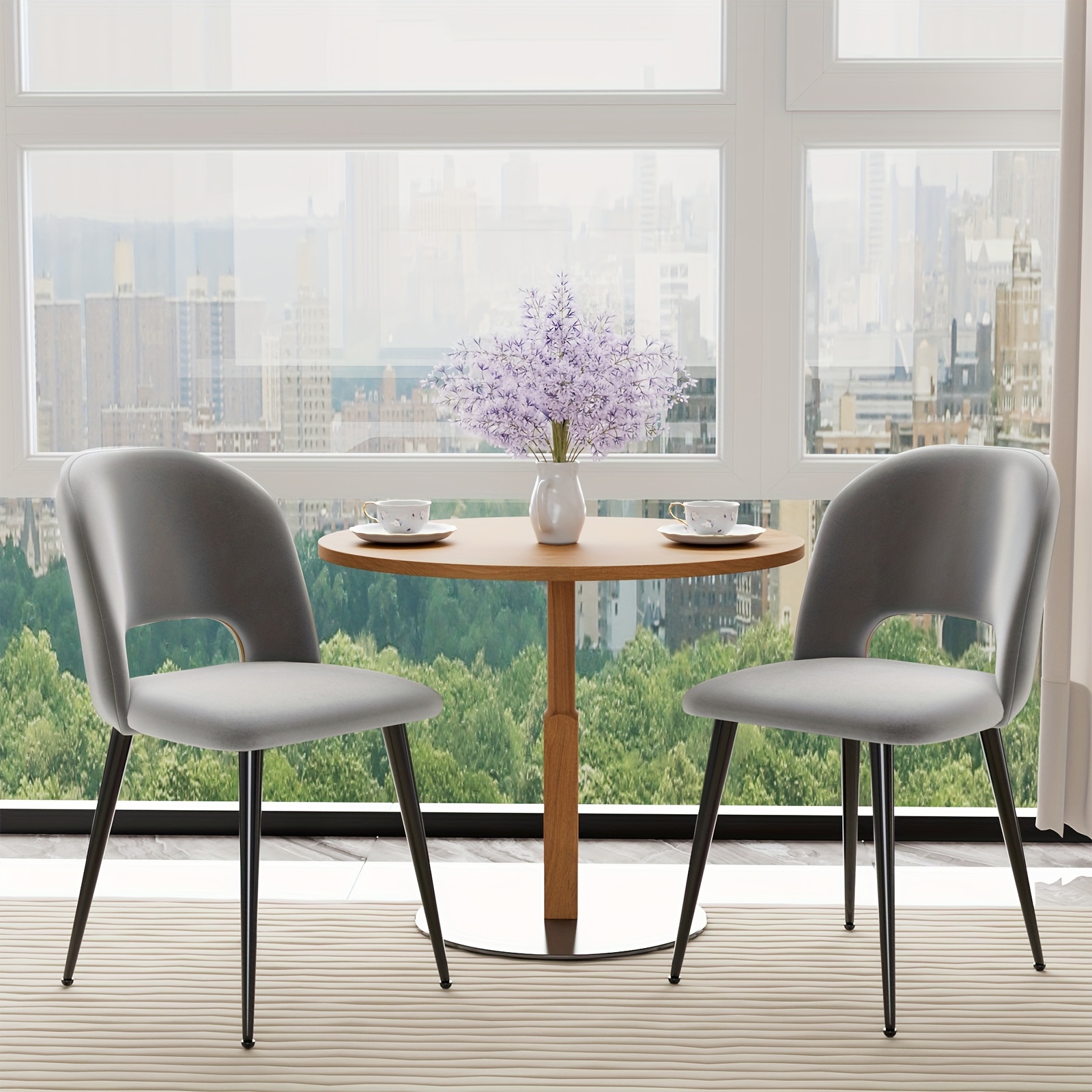 Set Of 2 Striped Dining Chair Padded Chairs With Backrest Metal Legs For Dining Room, Living Room, White