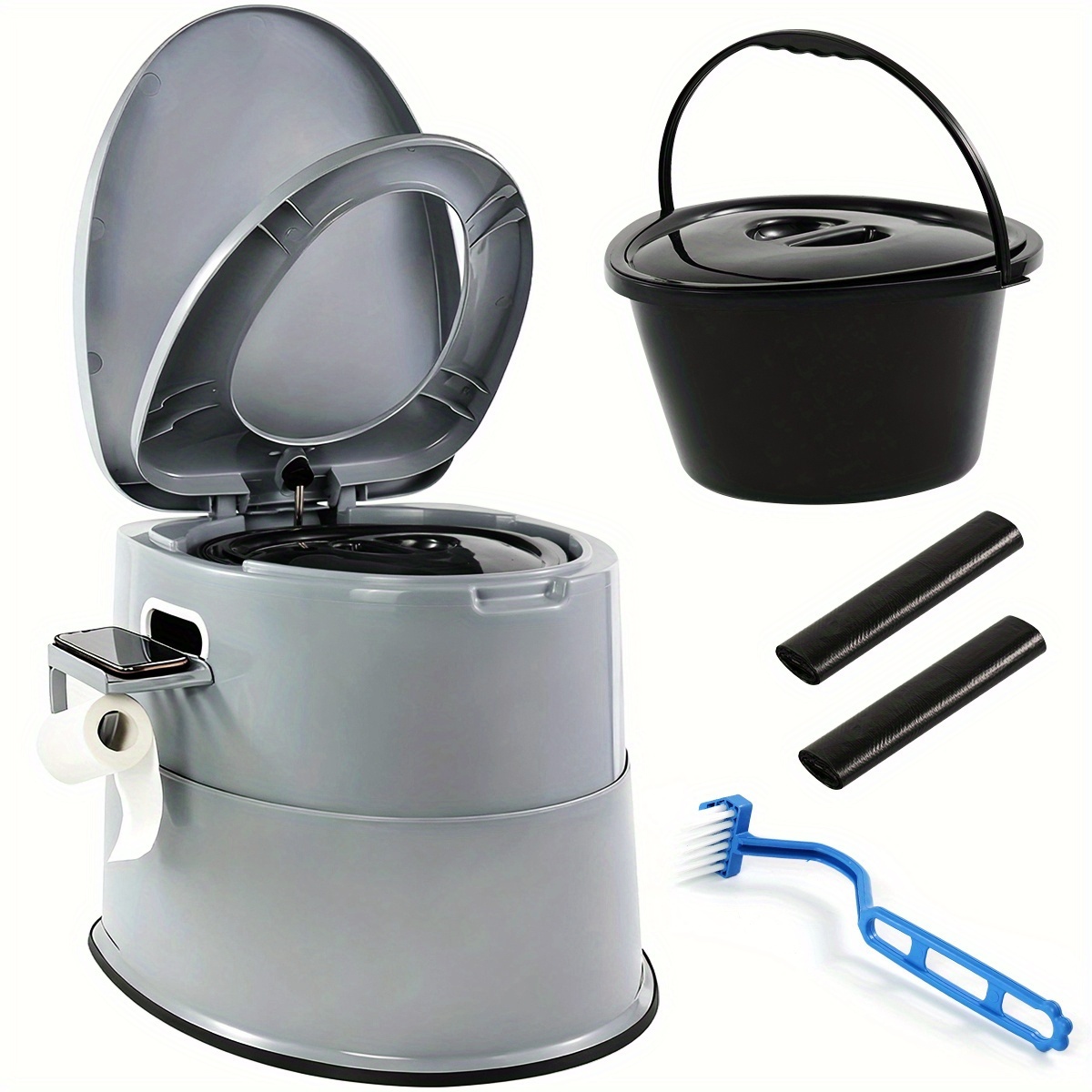 TEMU Extra Large Portable Toilet For Adults Indoor Outdoor Commode With Detachable Inner Bucket And Removable Paper Holder, Lightweight And Compact