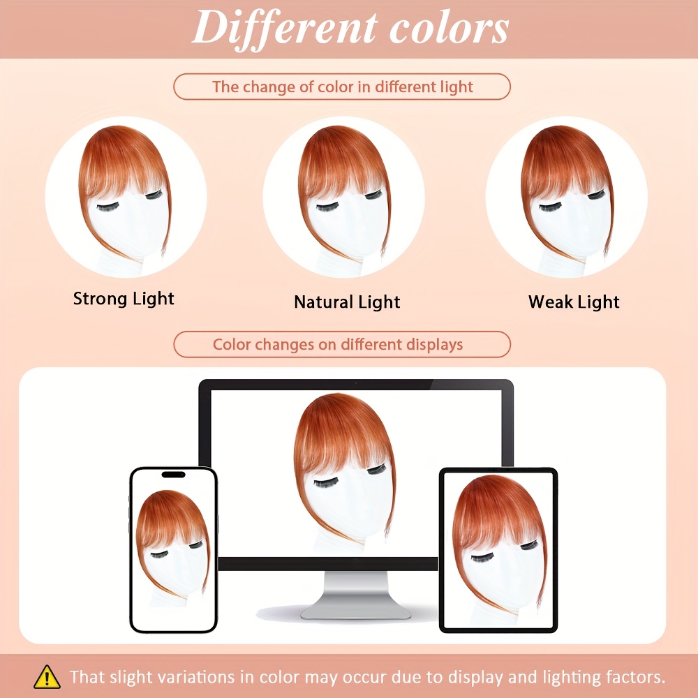   clip in bangs natural looking wispy human hair fringe with tempered hairpieces for women orange color straight style for daily wear elegant hairpiece daily wear hairpiece sleek hairpiece   hairpiece details 4