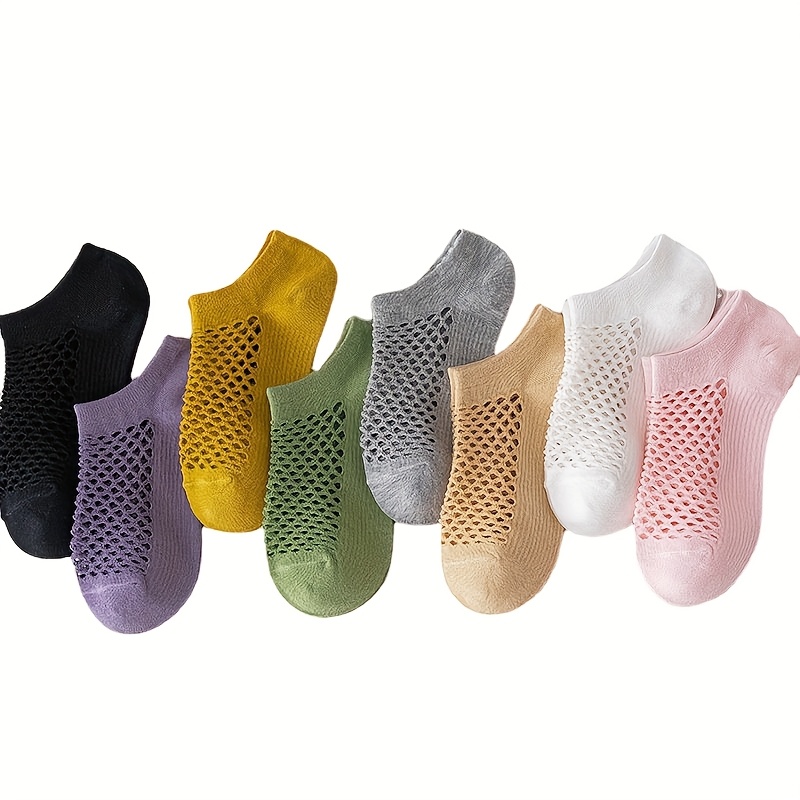TEMU 8 Pairs Of Perforated Mesh Socks, Comfortable And Lightweight Shallow Mouth Invisible Women's Socks, Solid Color Ankle Socks, Women's Stockings And Socks