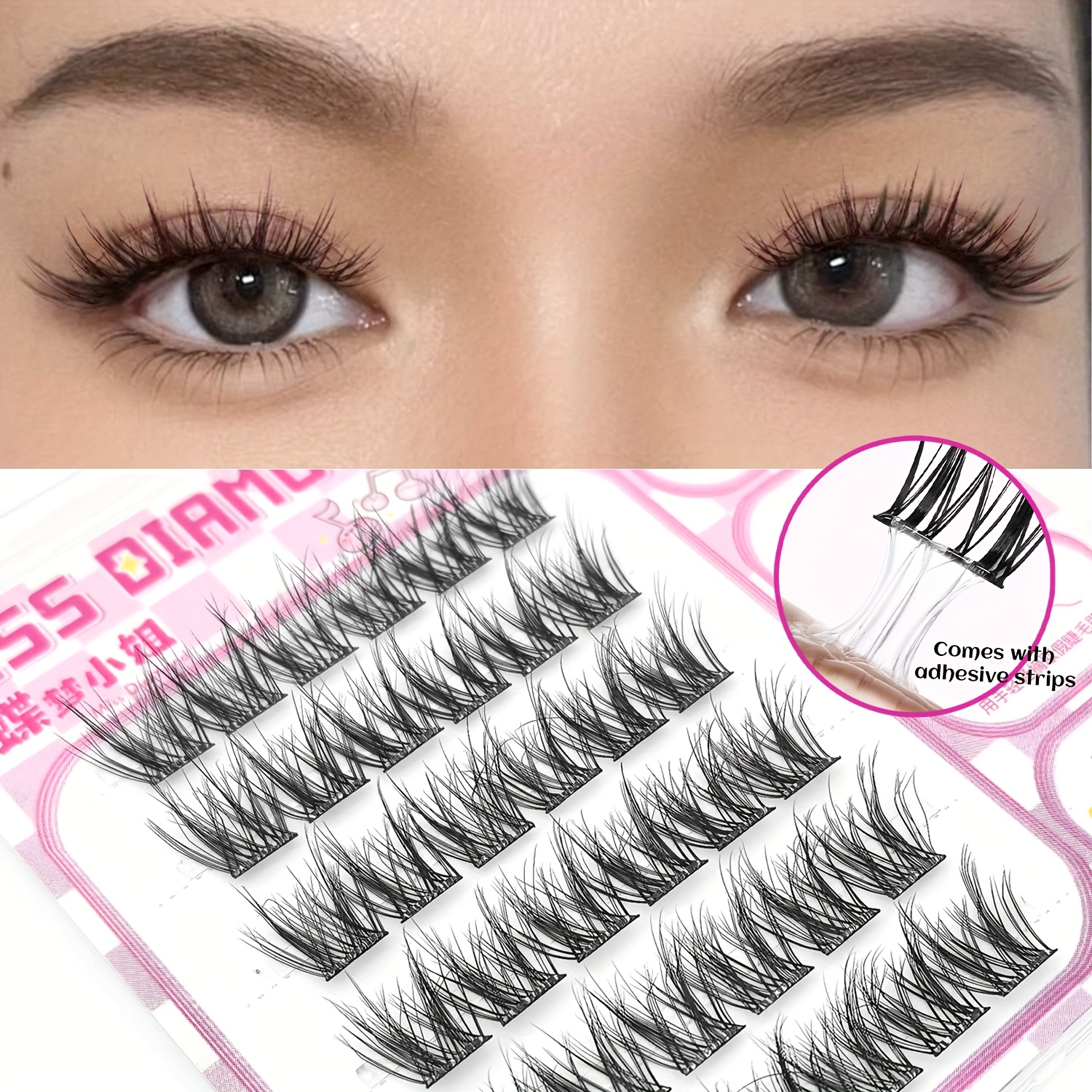 Portable Small Box Travel Size False Eyelash Extension Kit - Ultra-thin 0.07mm C-, Length 12-13mm, Cross-clustered, Glue- For Eye Makeup