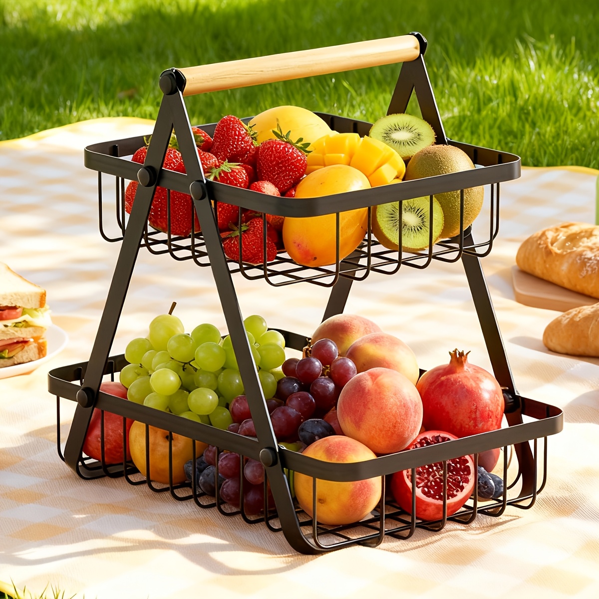 TEMU 1 Fruit Storage Rack, 2-storey Fruit Storage Basket, Kitchen Vegetable And Fruit Finisher, Multi-functional Storage Rack On The Countertop,