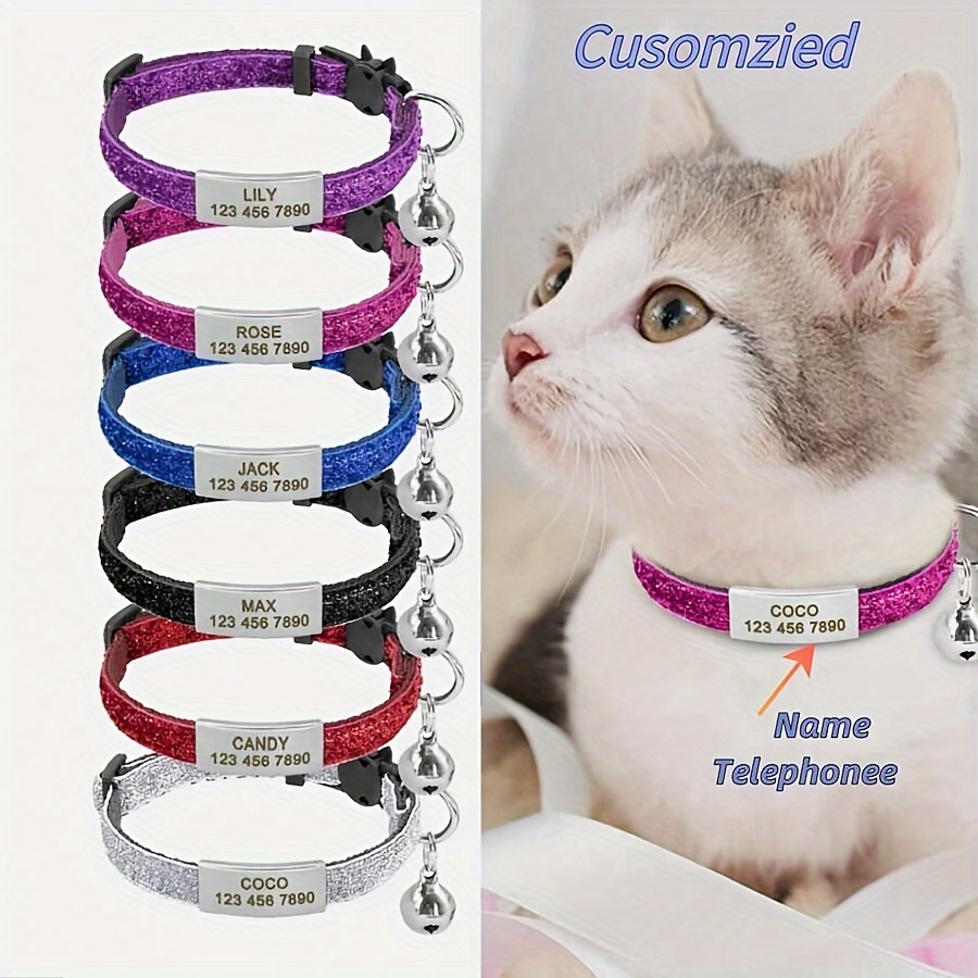 

【customized】personalized Soft And Safe Cat Collar With Bell, Custom Engraved Pet Name Phone Cat Id Tag, Adjustable Anti-suffocation Dog Collar, Suitable For Kittens And Puppies, Buckle Pet Supplies