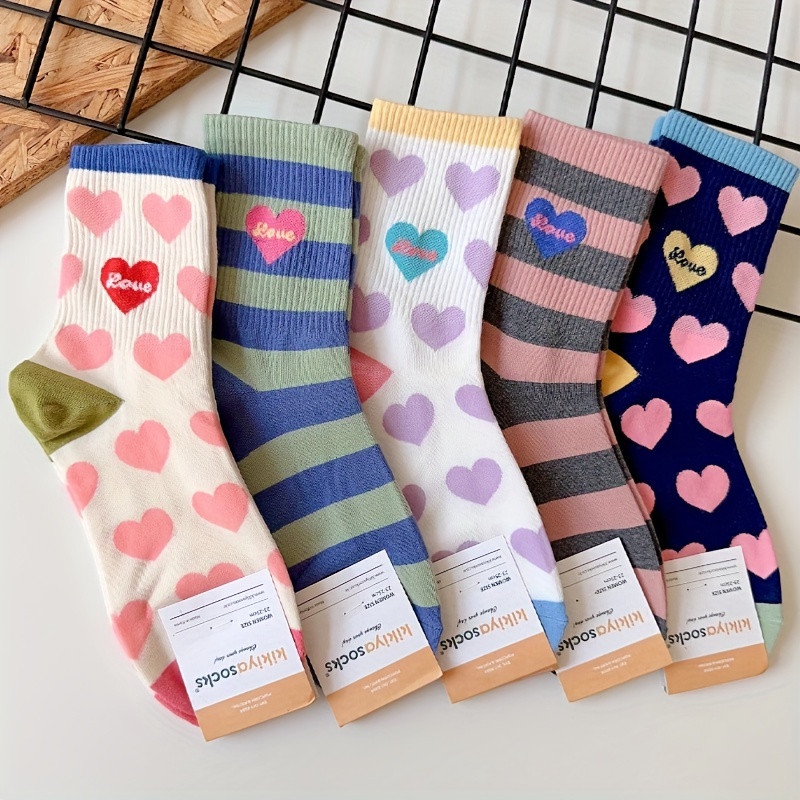 E-shop 5-Paar Dopamin-Socken für Damen, Wadenhohe Socken mit süßem , Trendiger Instagram-Stil, Herbst/-Socken mit engem Sitz rutschfester Ferse,