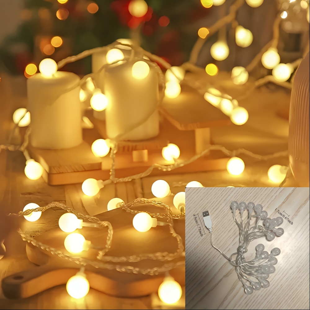 TEMU 19 Led/ 1.7cm Mini Spherical Lights, Fairy Lights Usb, Warm White Mini Spheres, Ideal For Indoor And Outdoor Use, Perfect For Bedroom Parties,