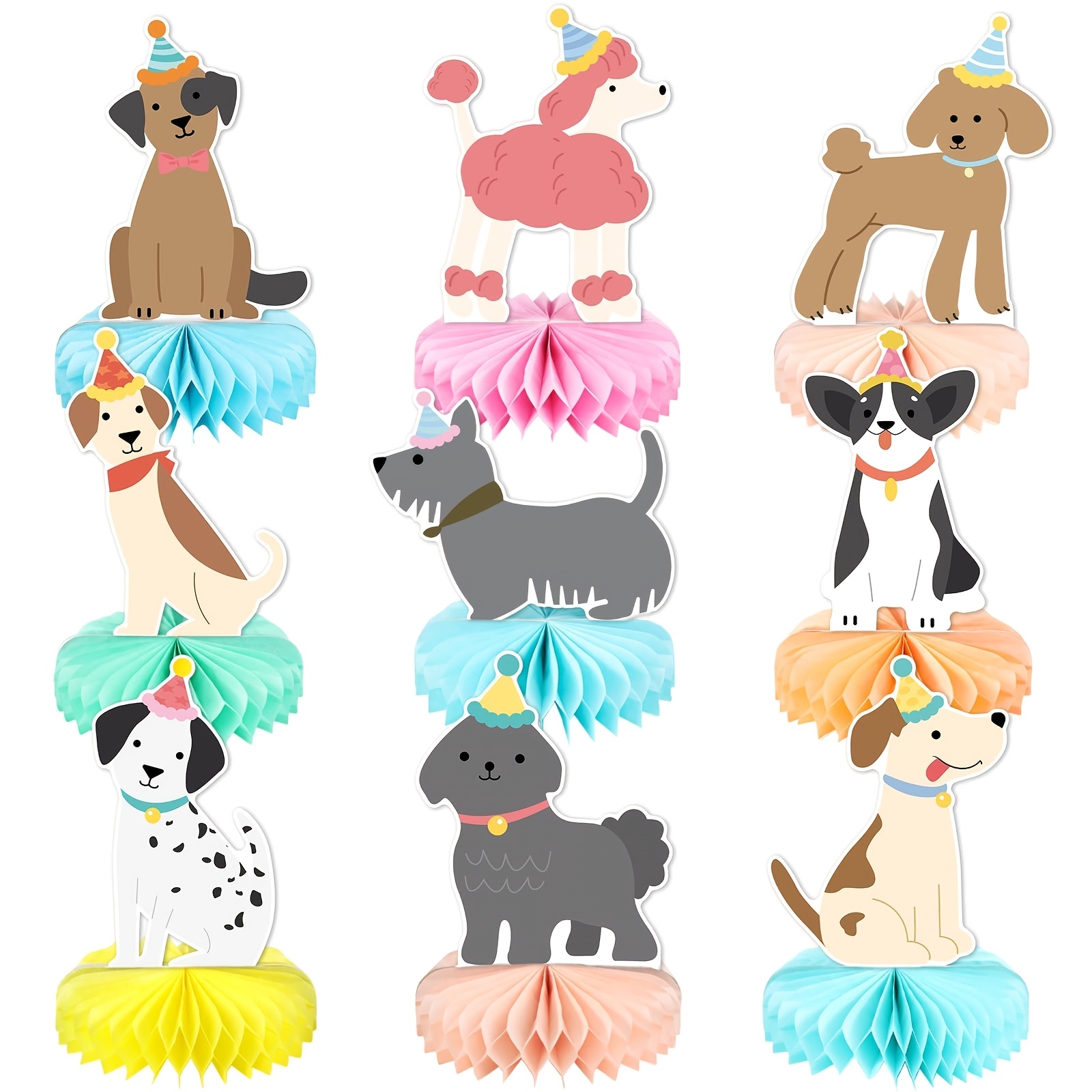TEMU Lot de 9 centres de table chien, décorations de fête pour chiot, centres de table vintage chiens, décorations de table pour fête d'anniversaire