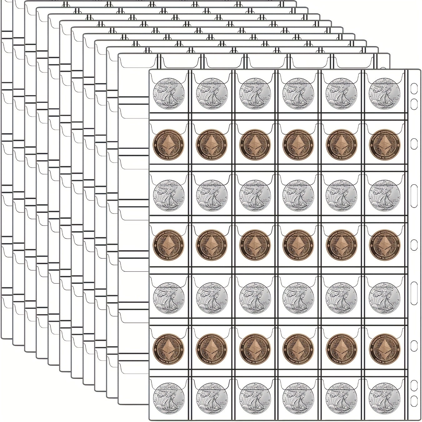 

High-capacity Coin & Stamp Album - 9-hole Punch, Pvc, Multiple Sizes (/42 Grids)