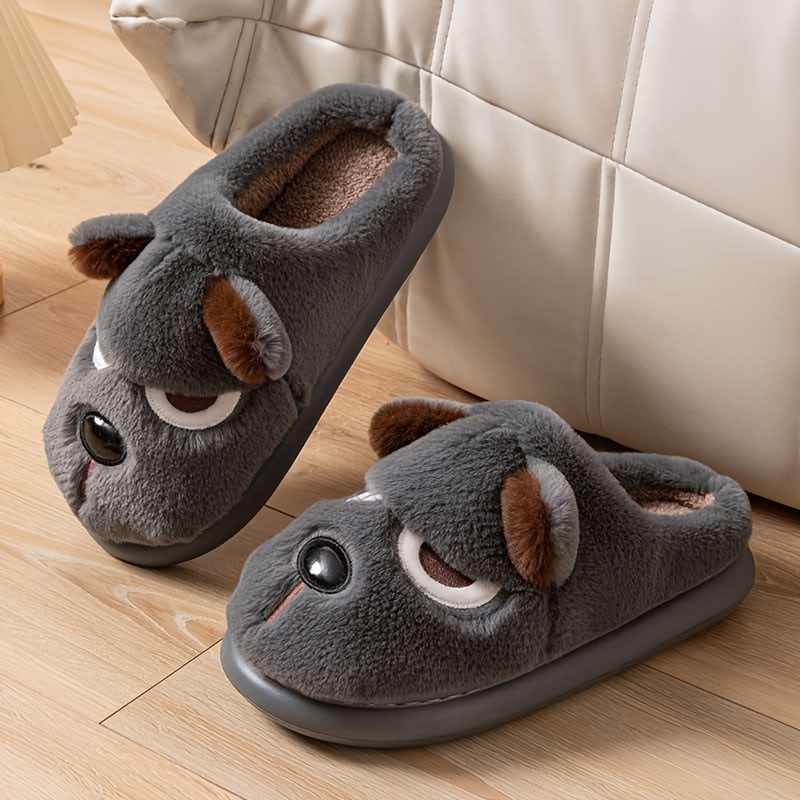 TEMU Autumn Winter Unisex Fleece Warm Slippers, Indoor Outdoor Slippers, Cute 3d Puppy Holiday Gift Plush Slippers