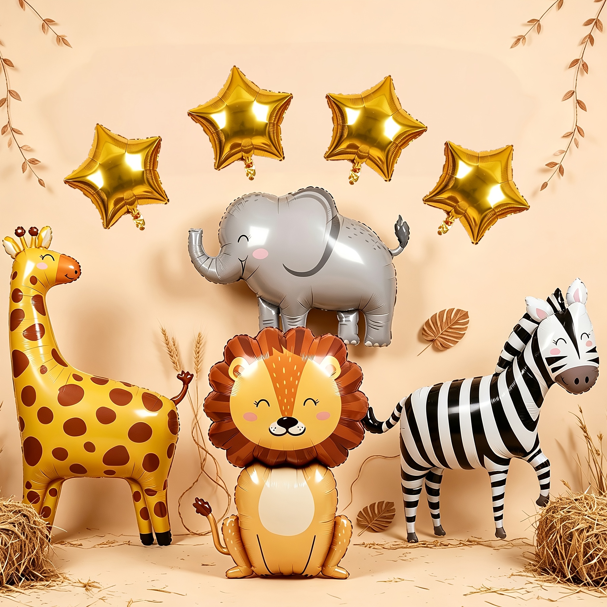 TEMU Juego de globos de lámina de animales de , globos de lámina , elefante, , cebra y estrella, decoraciones para de infantil con temática de
