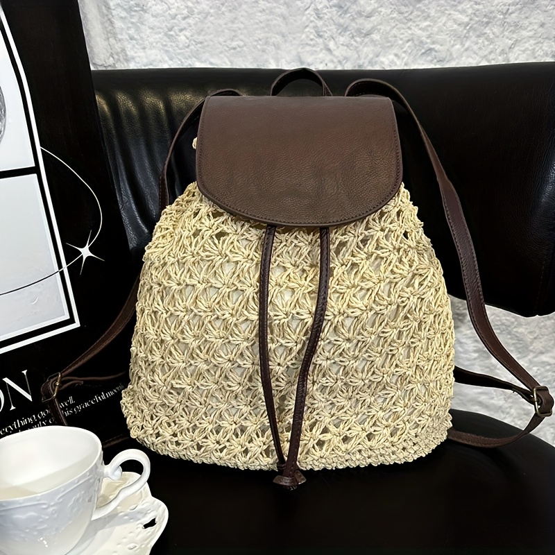 women design casual woven rattan travel bagpack beach - Temu display picture 3
