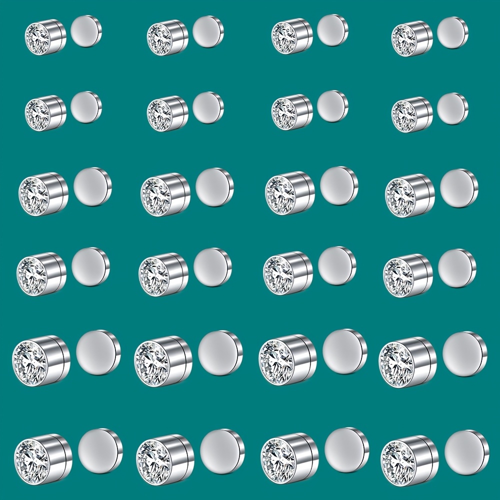 Image of 24pcs Stainless Steel Fake Nose Studs, No-piercing Nose And Lip Studs, Non-piercing Ear Studs And Clips, 3/4/5mm Rhinestone Decorated Nose Studs And Clips