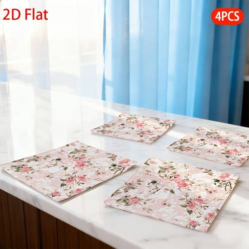item picture 2d flat 4pcs pink floral patterned fabric napkins multifunctional and reusable ideal for valentines day halloween easter christmas a perfect gift minimalist and stylish suitable for weddings hotels celebrations