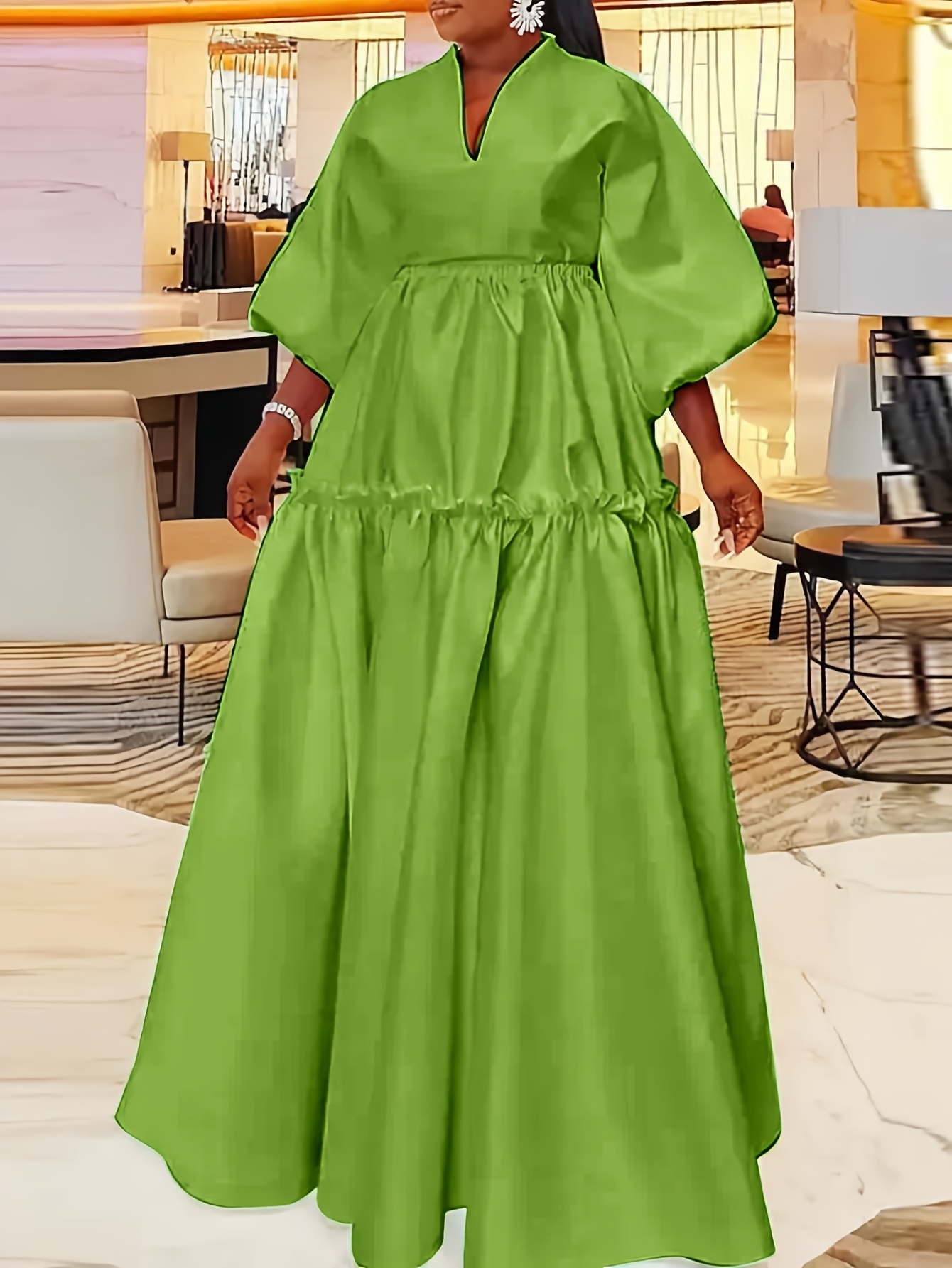 chiffon pleated long-sleeve dress PLEATED CHIFFON LONG SLEEVE TEA LENGTH GOWN CDCD242S