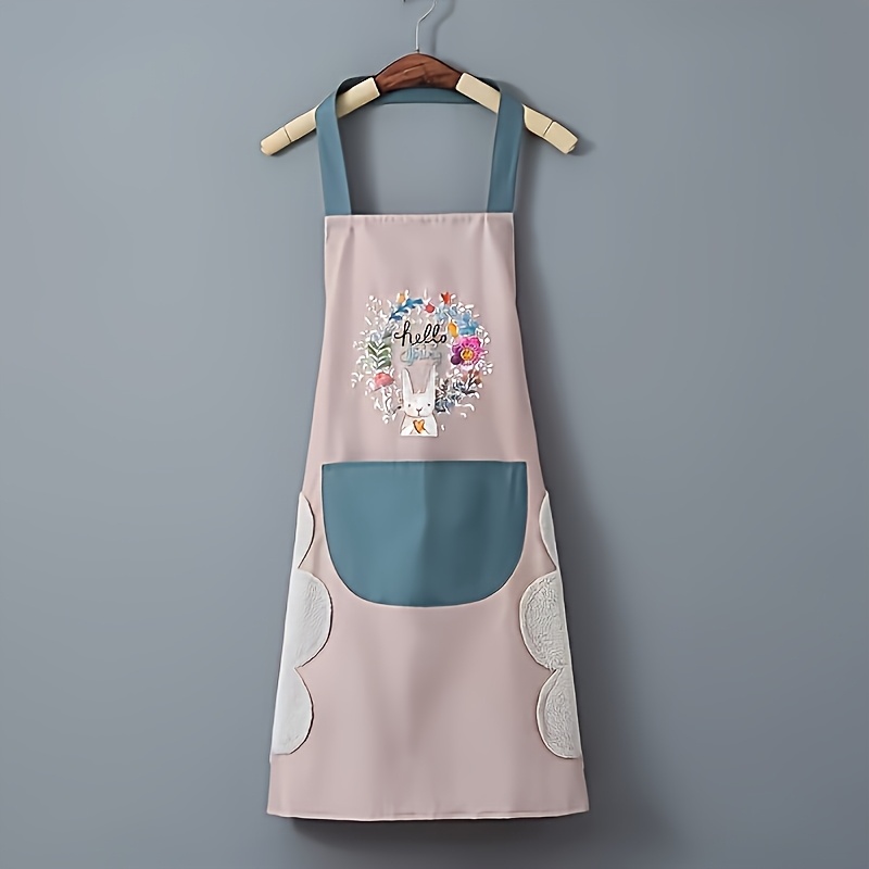 1pc cute rabbit   kitchen apron waterproof oil resistant with hand wipe pocket   pvc material   cooking gardening household use easy to clean no battery needed apron for kitchen details 0