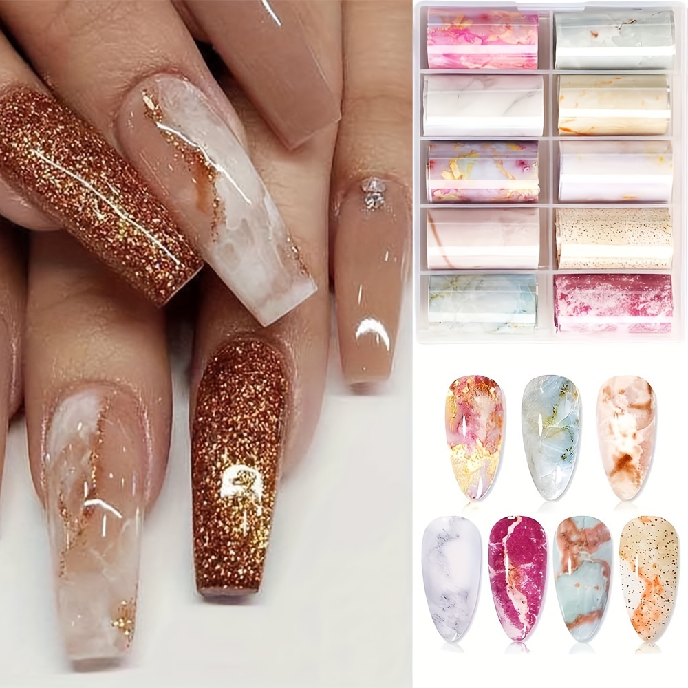 

10pcs Glittering Marble Nail Foil - Glittering Holographic Design - Provides Fashionable Women And Girls With Nail Art Transfer Stickers - Create A Show- Look!