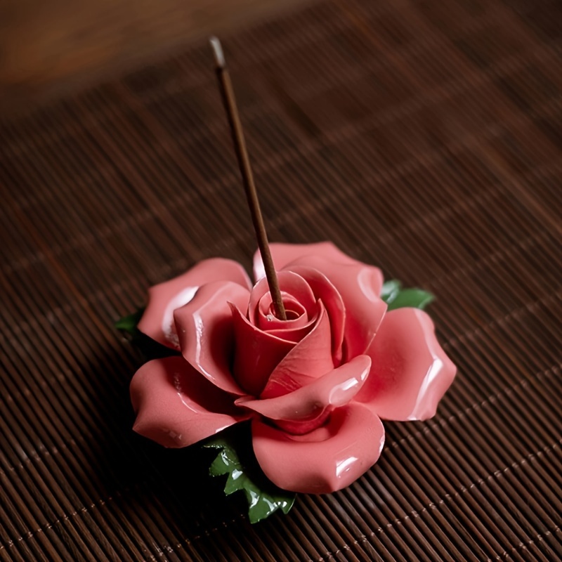 

Handcrafted Ceramic Rose Incense Holder - Elegant Desktop Decor, Japanese-inspired Tea Room Accessory, Fragrance Burner For