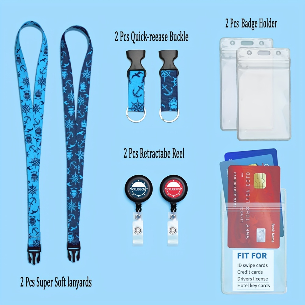 2 Pack Lanyard with ID Holders Lanyards with Retractable Badge Reel ID Holder Vertical Cruise Lanyards for ID Badges Women Keys Men Ship Card Kids