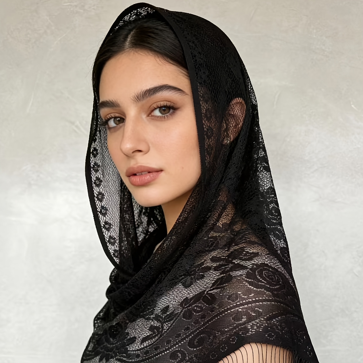 TEMU Classic Polyester Tassel Shawl With Hollow Breathable Lace , Stylish For In European And