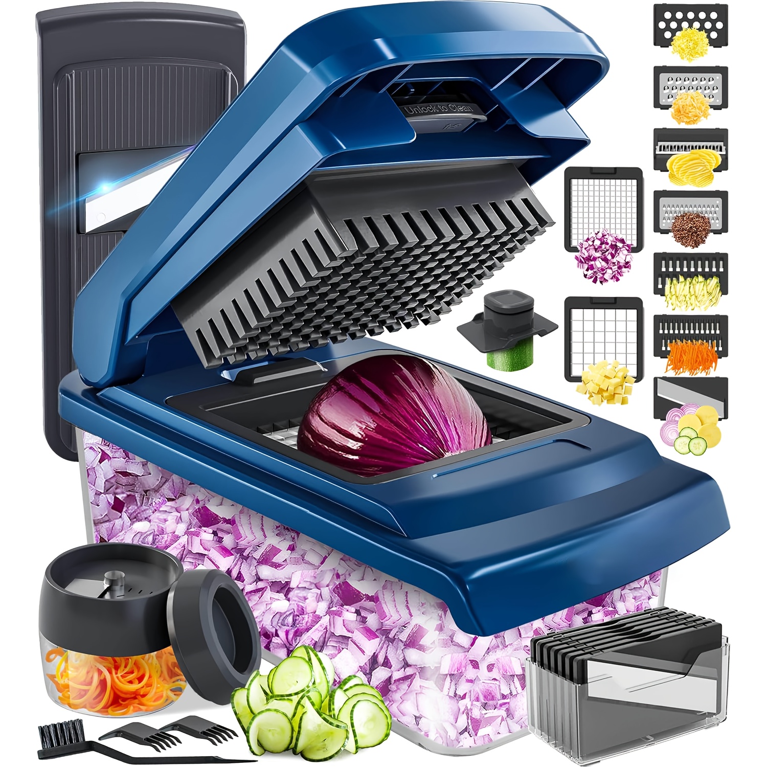 TEMU -one Vegetable Chopper, 25in 1 Veggie Food Chopper With Container, Spiralizer, Mandoline , Onion Mincer, French Fry And Salad Cutter, & Kitchen Gadgets((green))