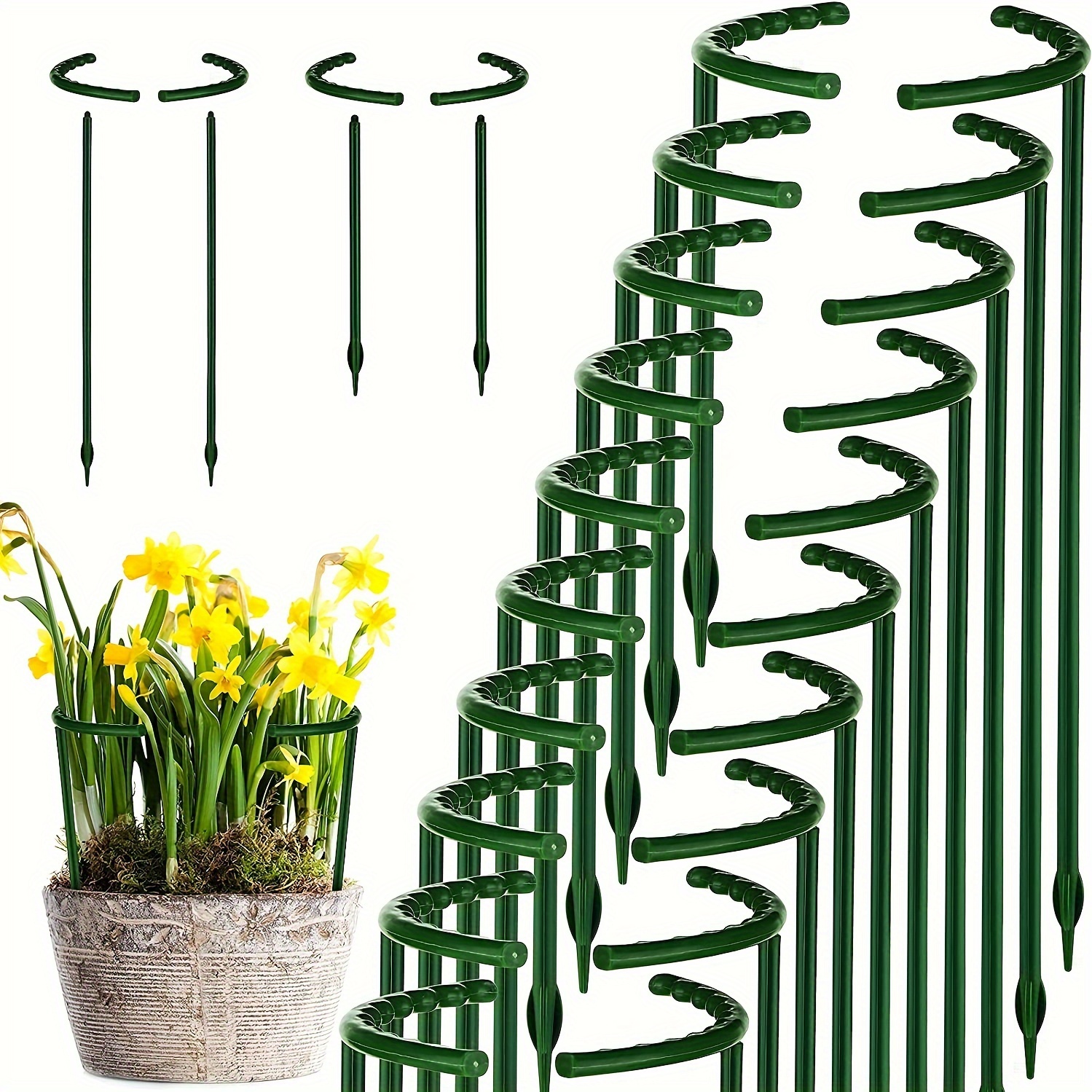 

20 Pack Plant Support Plant Stakes, Metal Half Round Plant Support Ring Plastic Plant Cage Holder Flower Pot Climbing Trellis For Small Plant Flower Vegetable, Indoor Leafy Plants