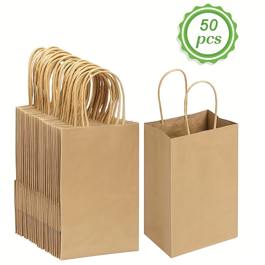 

50pcs Small Sizepaper Gift Bags - 15*8*21cm/5.9*3.14*8.26in Bags With Handles For Birthday Party Favors, Grocery Retail Shopping Business, Goody Craft Bags, Wedding Gift Bags