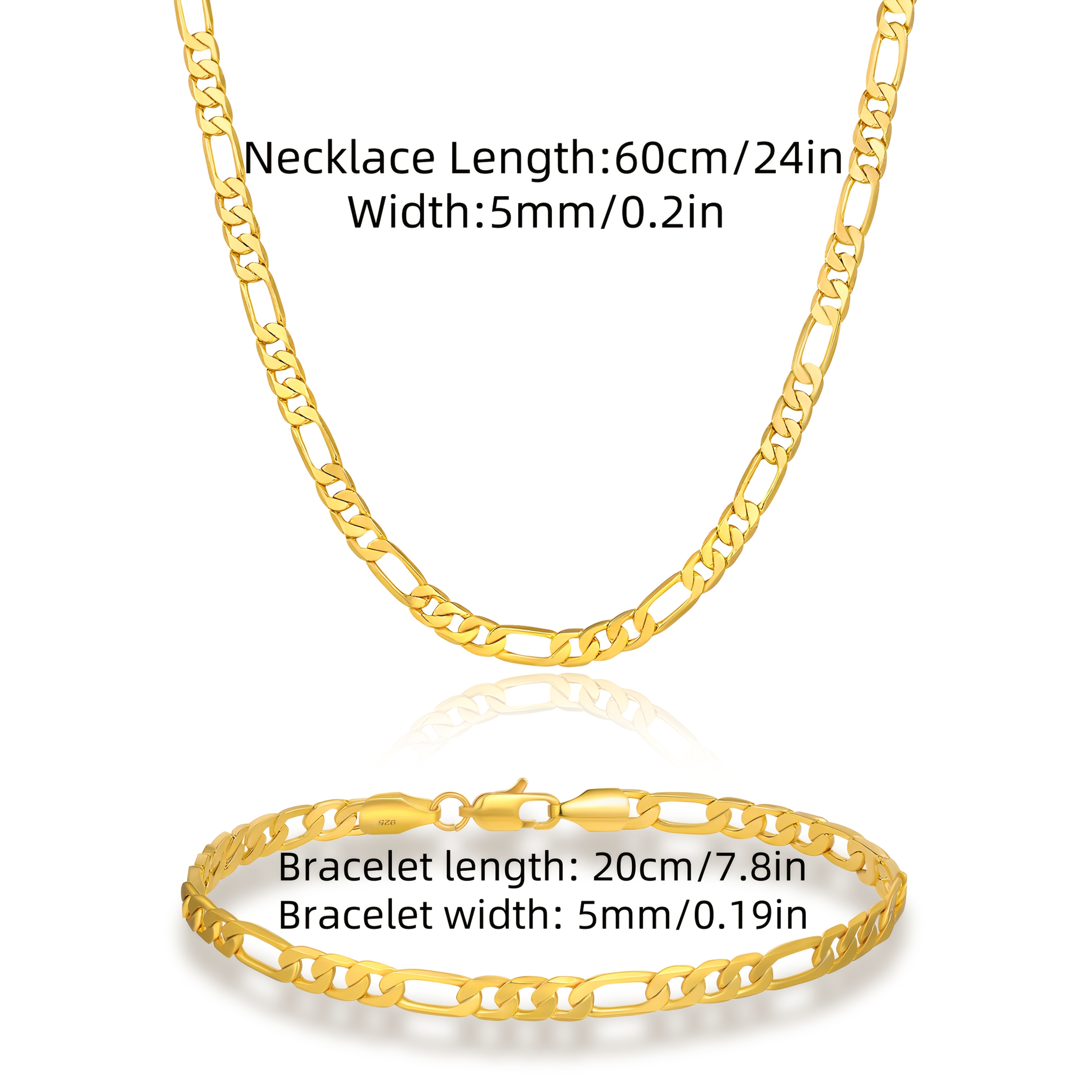 Image of 925 Simple Classic Figgaro Necklace Bracelet Set, Total Weight Of The Product (28.4g) Fashion , Holiday, Birthday Gift, With Gift Box