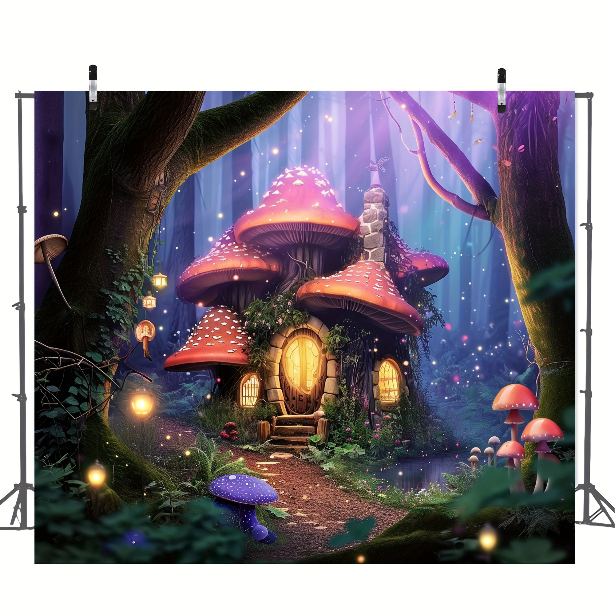 1pc cartoon mushroom backdrop spring enchanted forest backdrops birthday party decorations easter supplies wonderland fantasy party supplies birthday supplies mothers day supplies holiday supplies decor