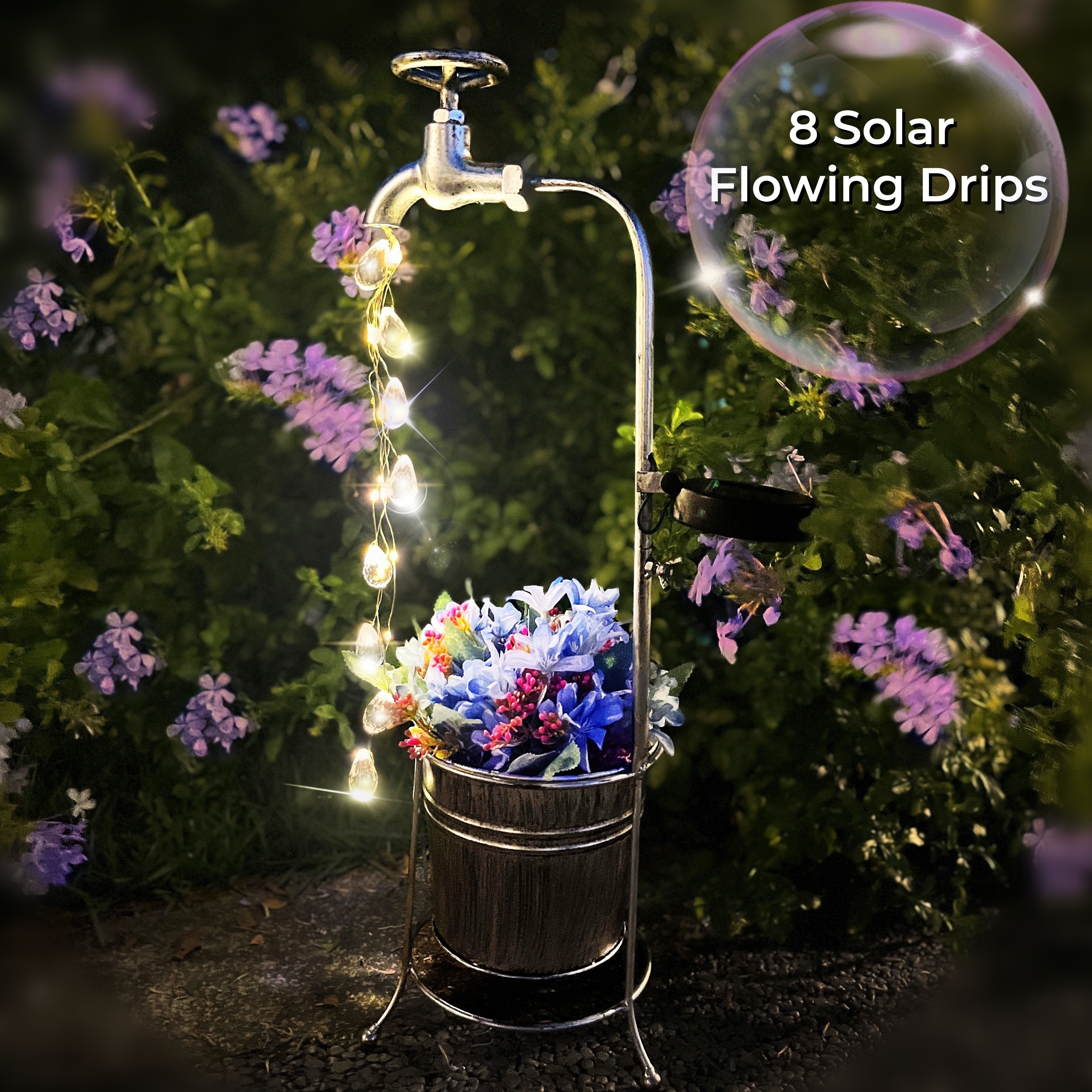 TEMU Solar Outdoor Lights Metal Flowerpots Garden Decor Faucet Planter With Light Glowing Lights Yard Pathway Planting Light, Led Gardening Supplies