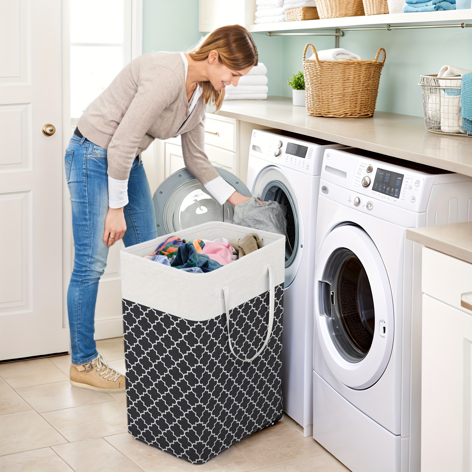 Space Saving Bathroom Organizer Collapsible Laundry Basket - Foldable Clothes Hamper For Bathroom & Bedroom Storage (Purple Sky Wolf Pattern) Space Saving Laundry Storage
