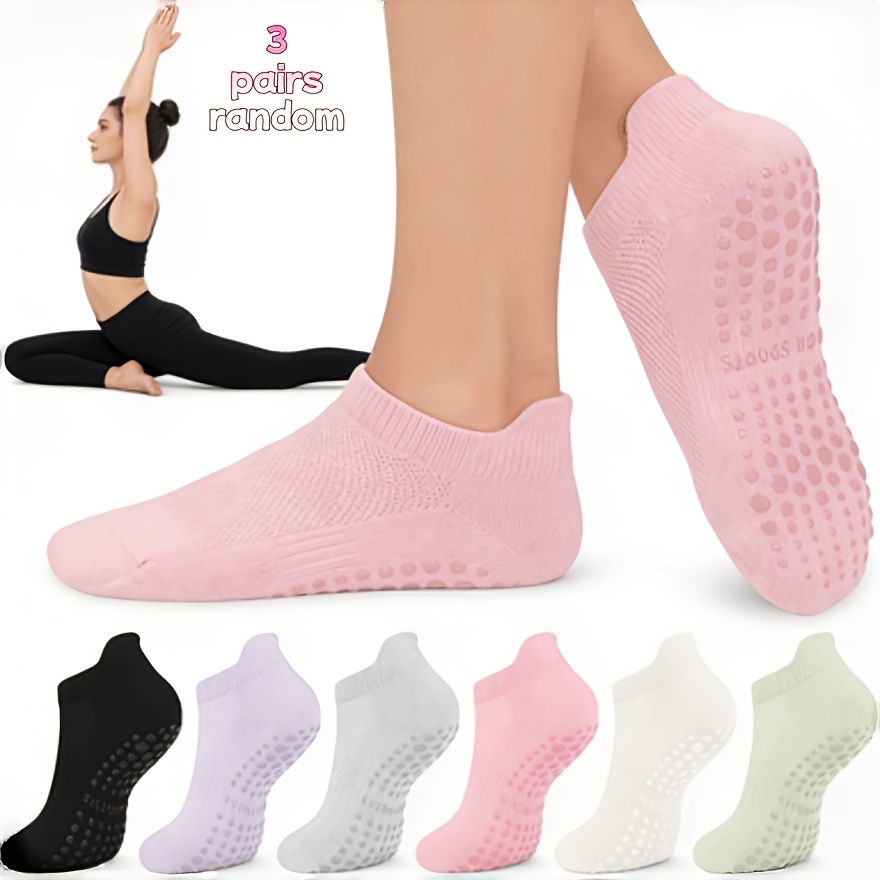 TEMU 3-pair Random Women's Versatile Summer New Arrival Yoga Pilates Aerobics Home Floor Socks, Breathable Mesh Silicone Non-slip Short Socks,