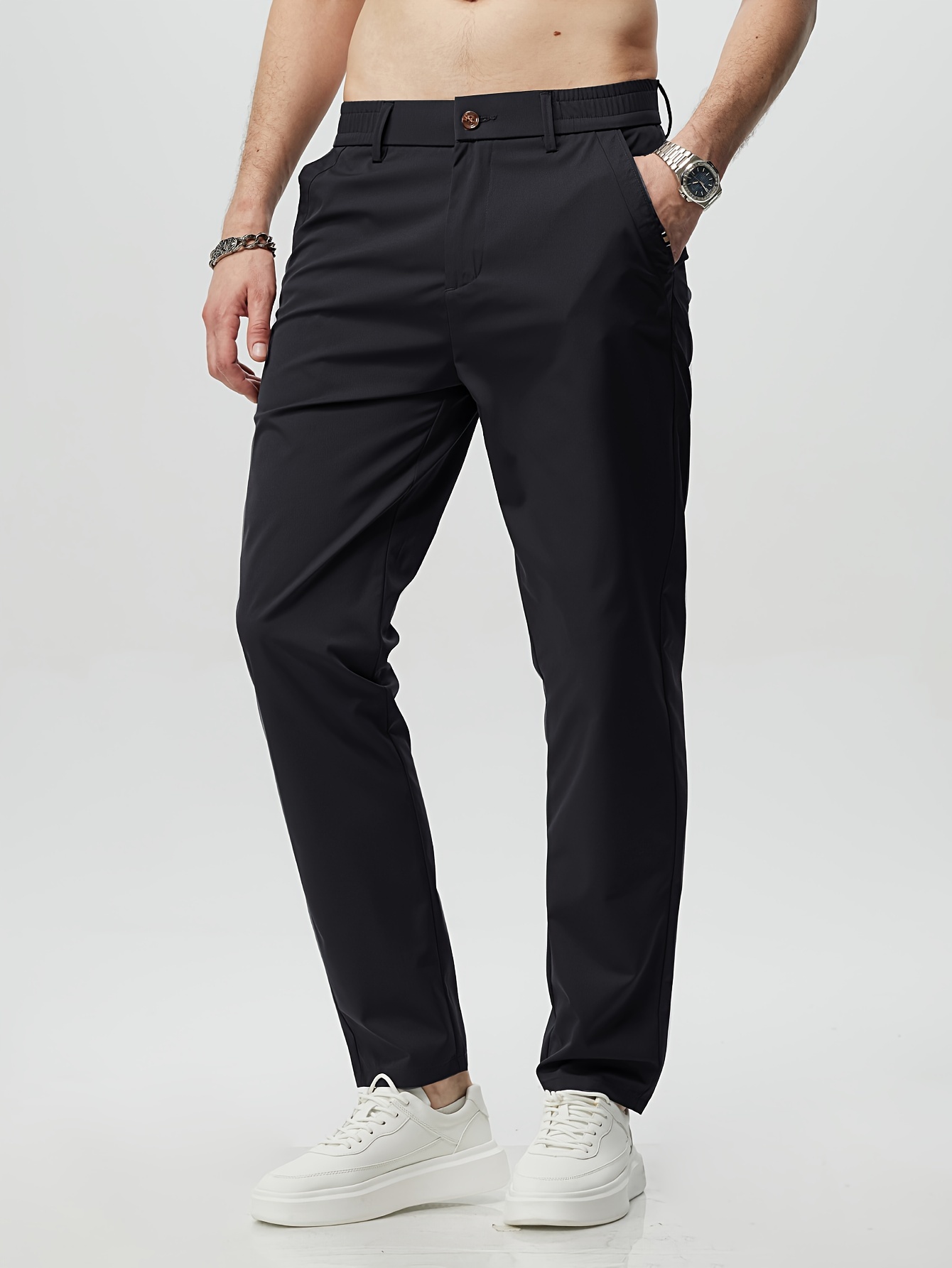 Men's Casual Tapered Trousers Solid Casual Long Cropped - Temu