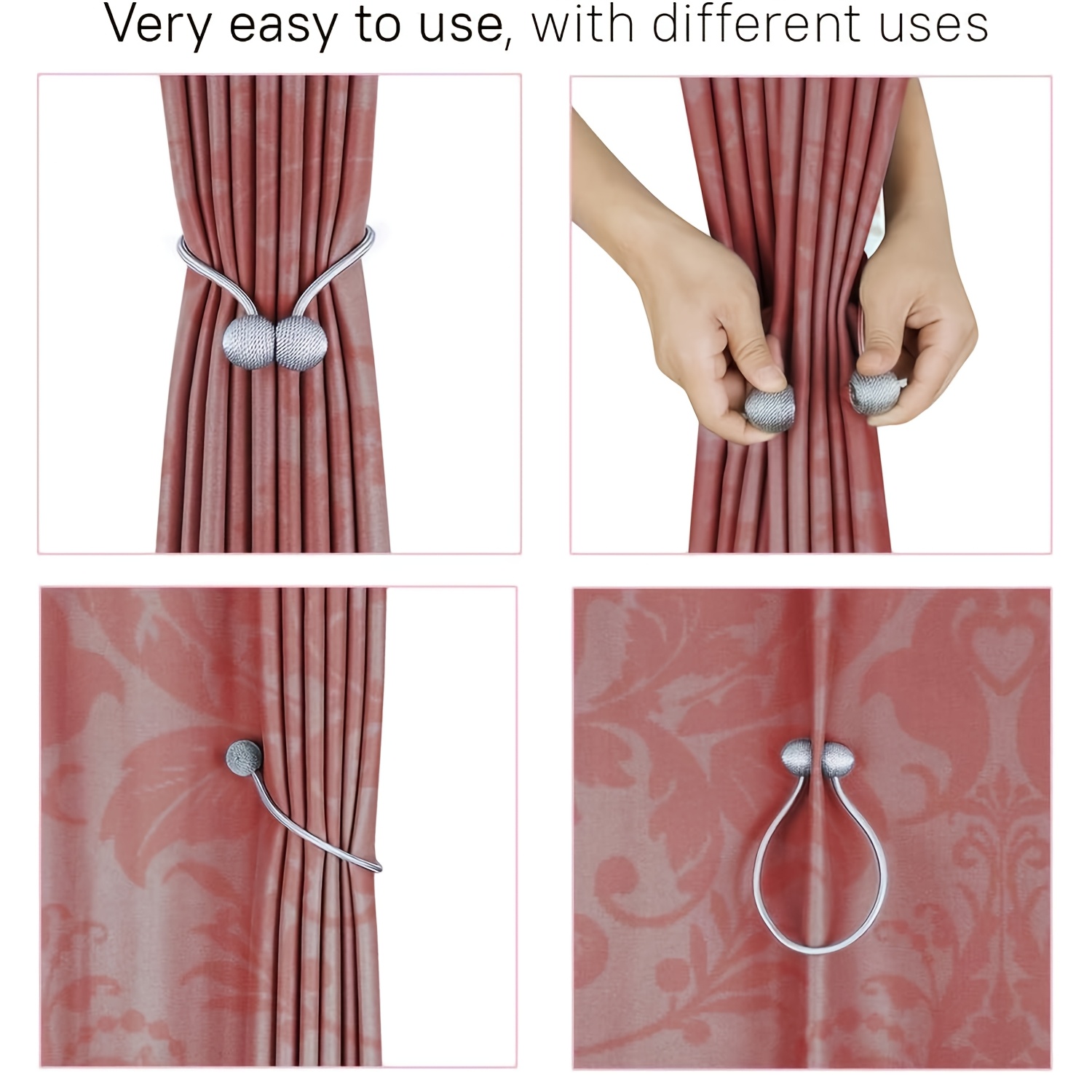 2pcs Magnetic Curtain Clips, Curtain Holders, 2pcs Magnetic Curtain Ties, Curtain Accessories, Curtain Clips, Rope, Home Decor, Curtain Tiebacks, Magnetic Clips, Magnetic Weave Hanging Clips