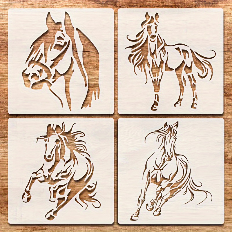 

4pcs Horse Stencils Set, Reusable 6.3 Inch Equine Design Templates, Pet Plastic Drawing Stencils For Wall Art, Scrapbooking, Wood, Fabric, Home Decor Crafts