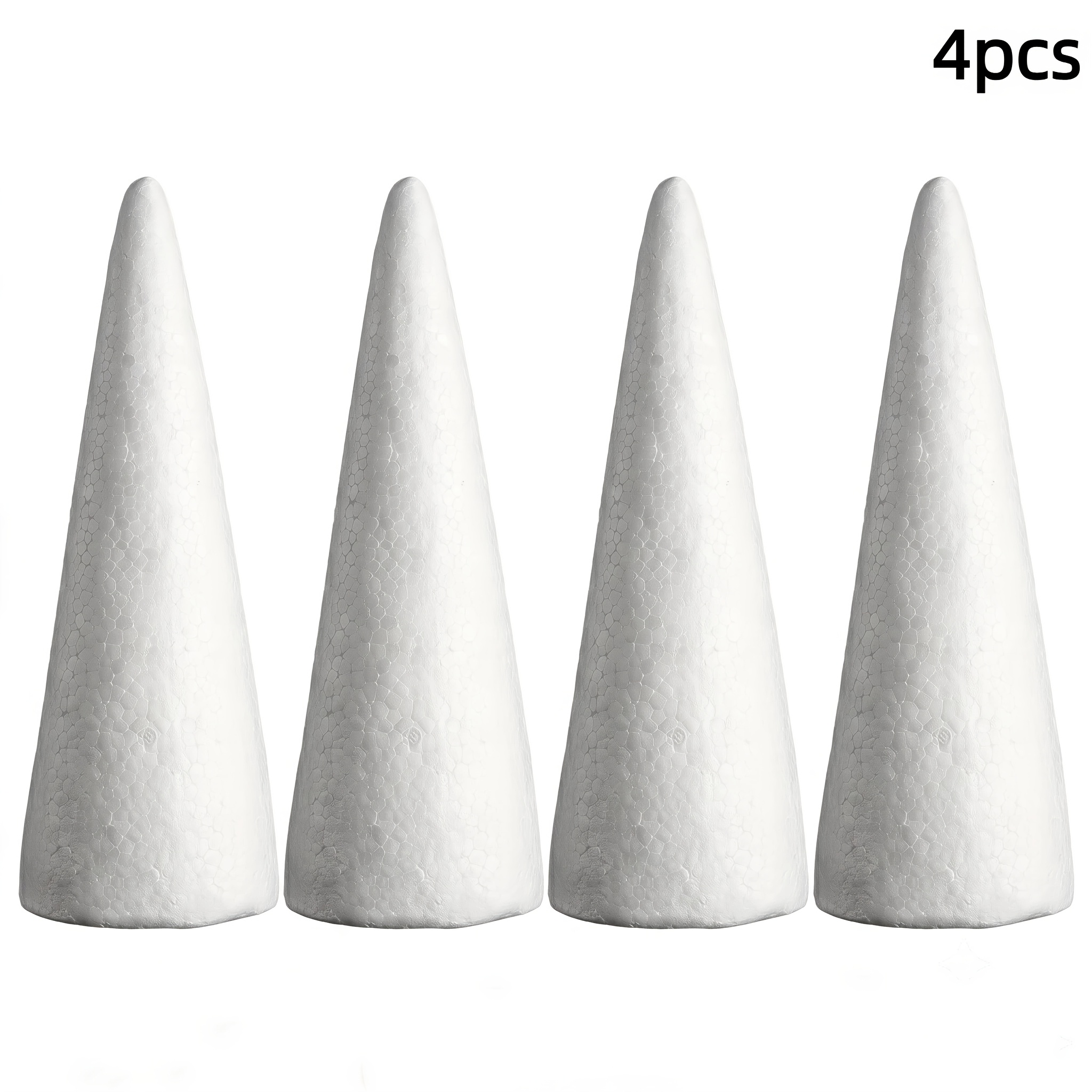 TEMU Lot de 4 grands cônes en polystyrène expansé blanc faits à - Extra-larges, adaptés au bricolage, aux décorations de sapin de Noël, à la