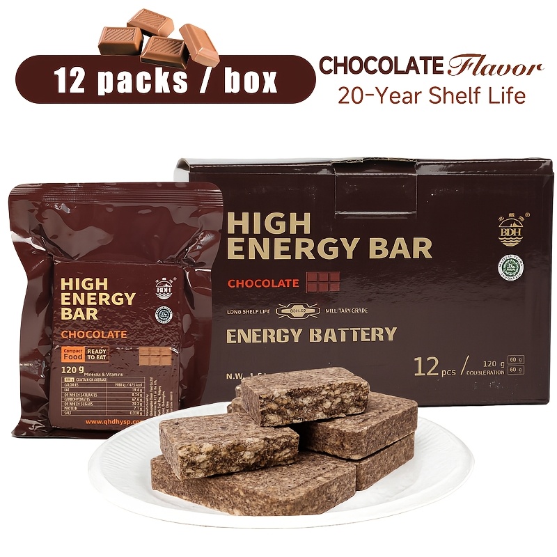 120g X 12 Packs Chocolate Flavor Compressed Biscuits, Emergency Meal Replacement, Individually Wrapped, 20-Year Long Shelf Life for Camping, Hiking, Mountaineering, Rescue