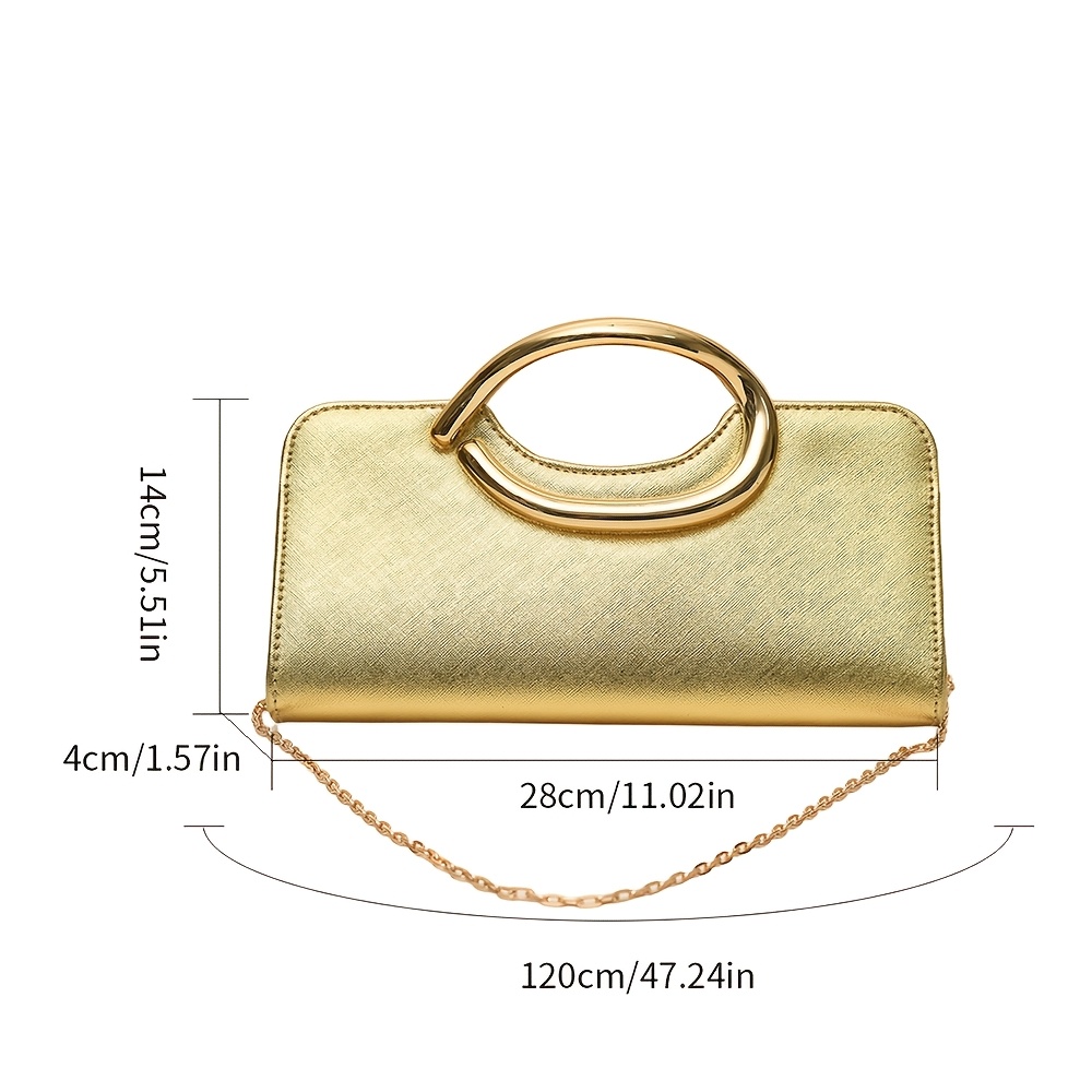 Elegant Metallic Handbag with Oval Metal Handle and Chain Strap