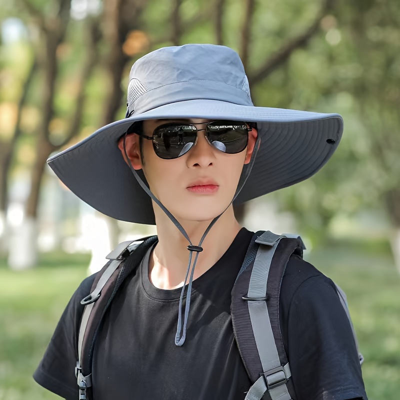 Men's Outdoor Wide Brim Sun Hat Adjustable Draw String - Temu