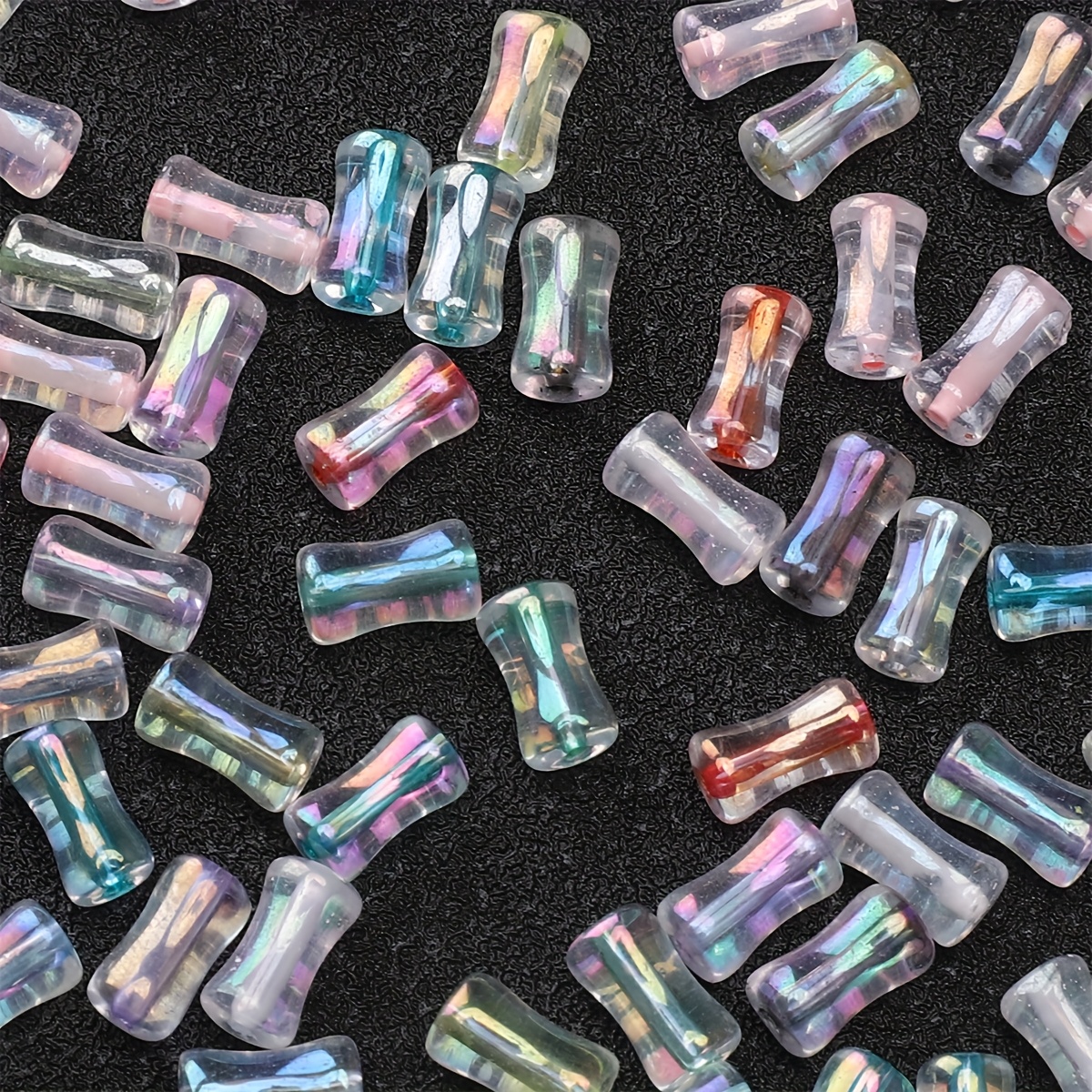 45/90pcs Colorful Glass Iridescent Bamboo Beads for Jewelry Making