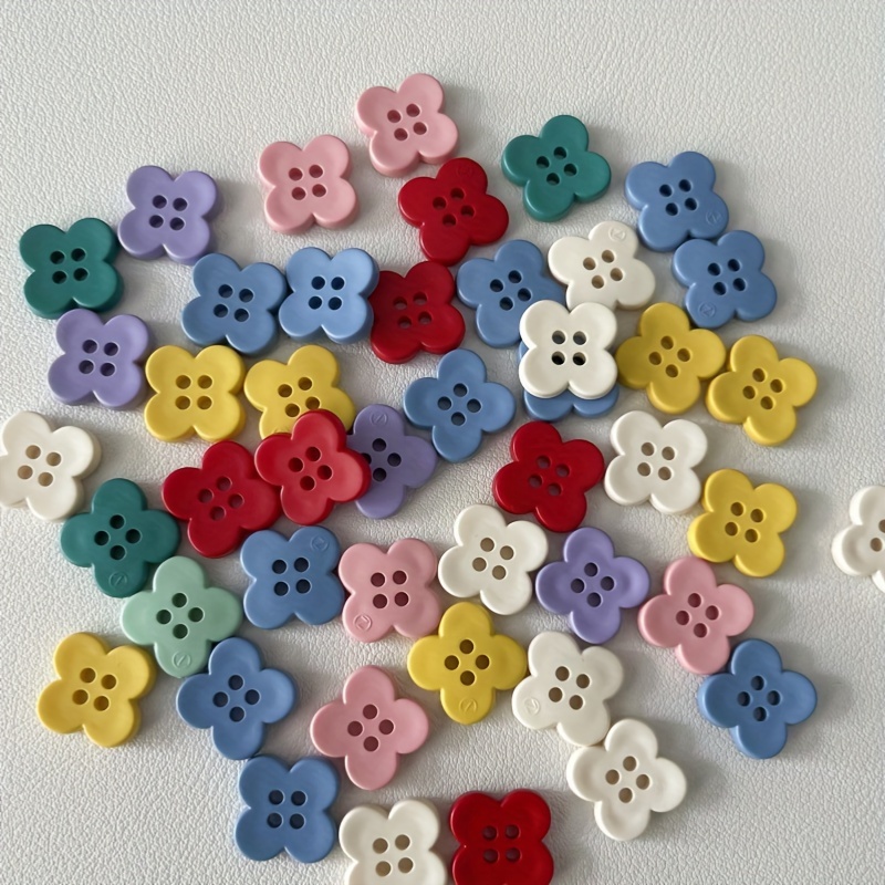 

16/40pcs Mixed Color Cartoon Resin Four- Flower Buttons For Sewing, Knitting, , And Crafts - 15mm Diameter