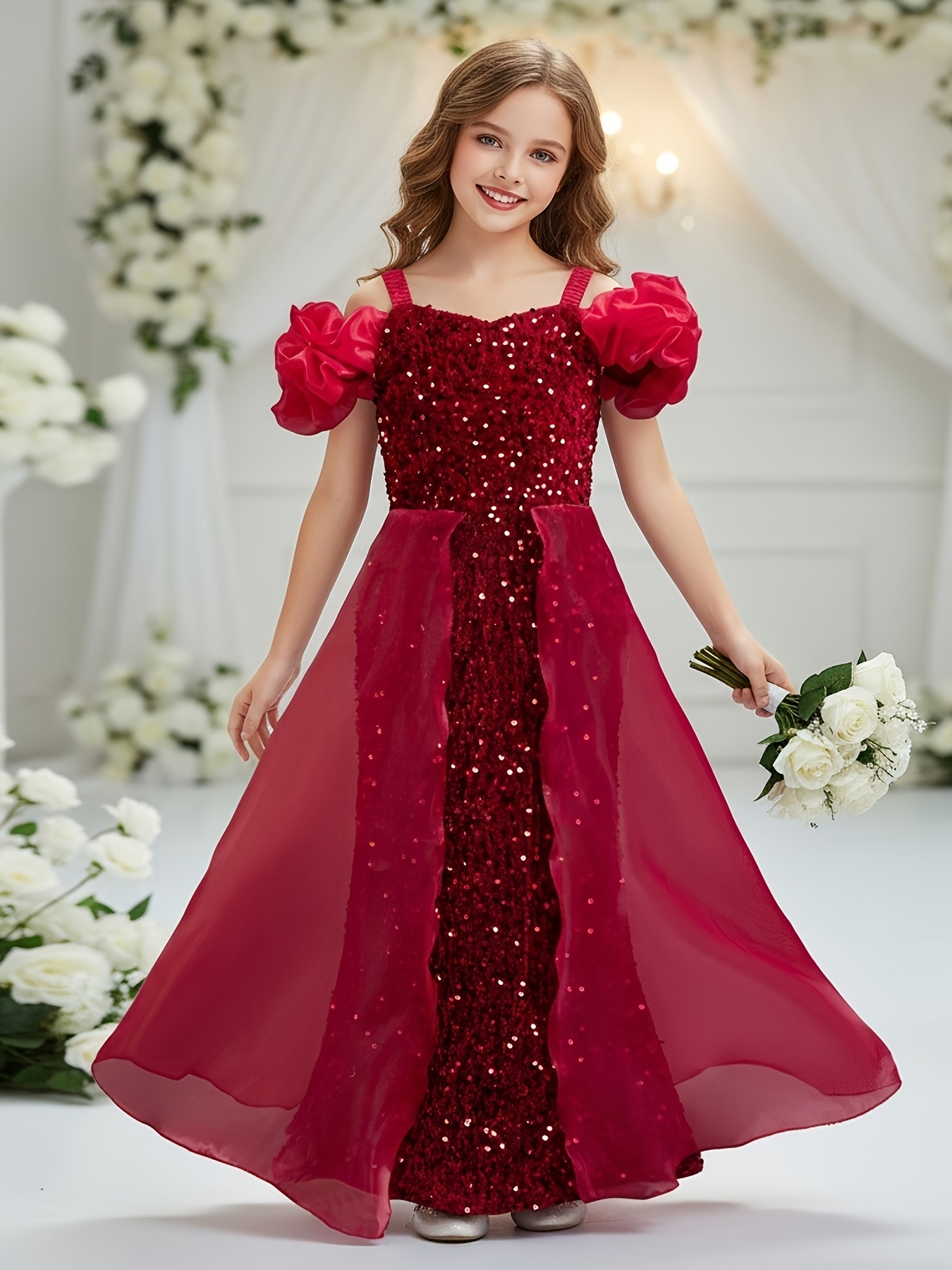 childrens long gown short sleeve sequin mermaid tail dress - Temu Oman