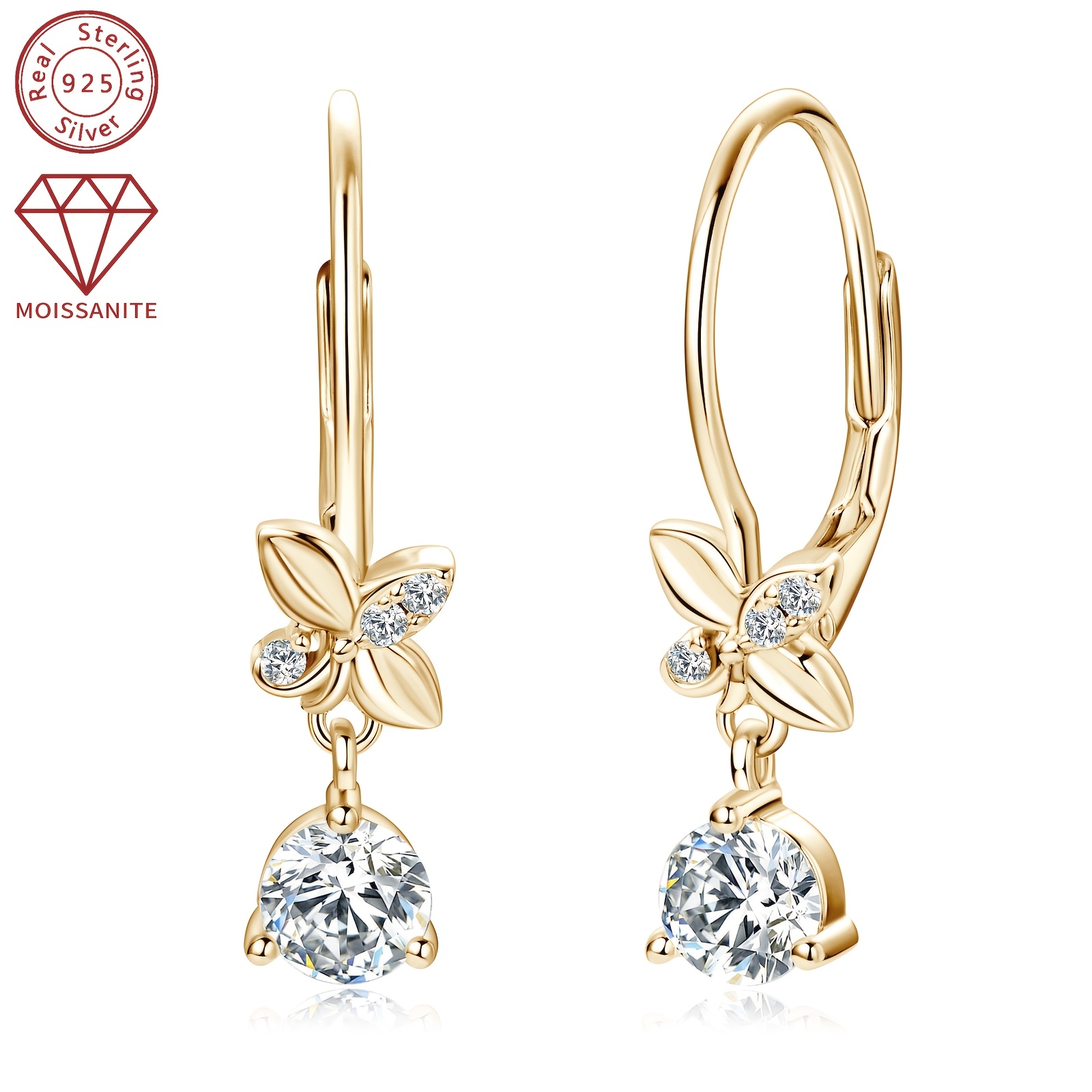 Women's Moissanite Dangle Earrings, 925 Silver
