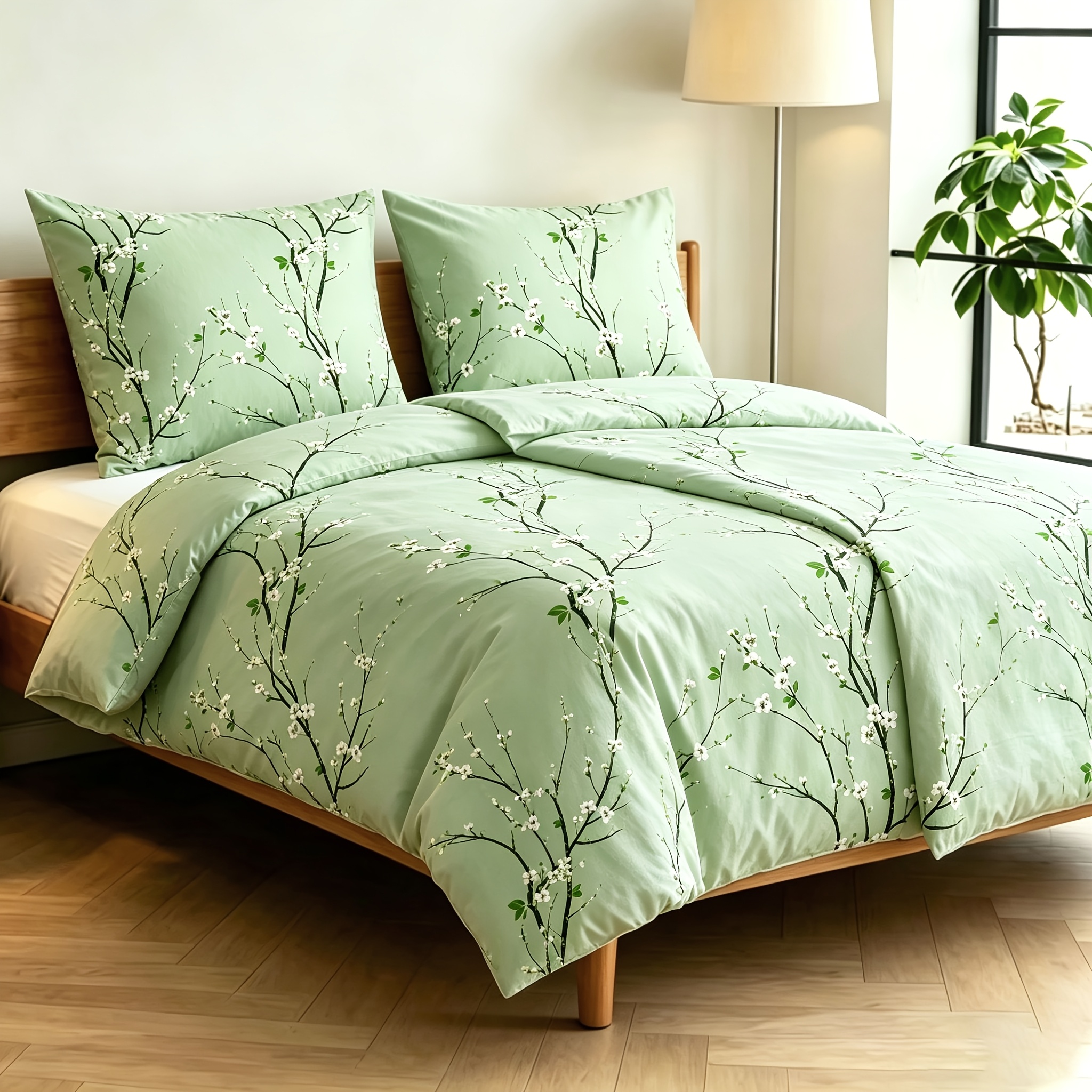 Image of 4pcss Optional Plant Plum Duvet Cover 4pcs Set (2 Duvet Covers And 2 Pillowcases, No Duvet Insert And Pillow Inserts), Skin-friendly Breathable Bedding, Student Dorm Home Use Duvet And Pillowcase Set