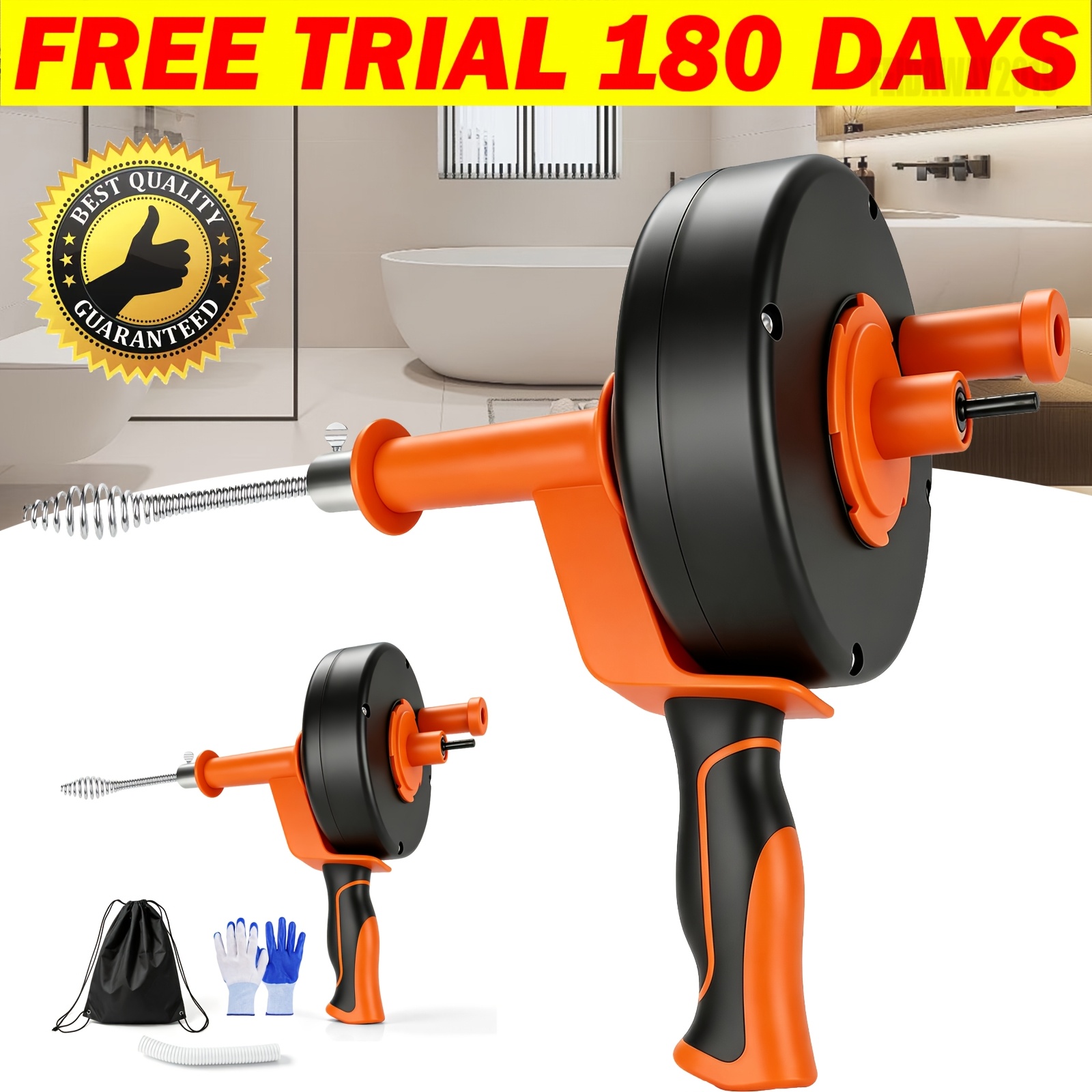 Image of 33ft Drain Auger, Plumbing Drain Clog Remover Tool, Heavy Duty Hair Clog Remover For Bathroom Sink, Kitchen Sink, Bathtub, Shower Drain, Flexible Drain Cleaner Tool