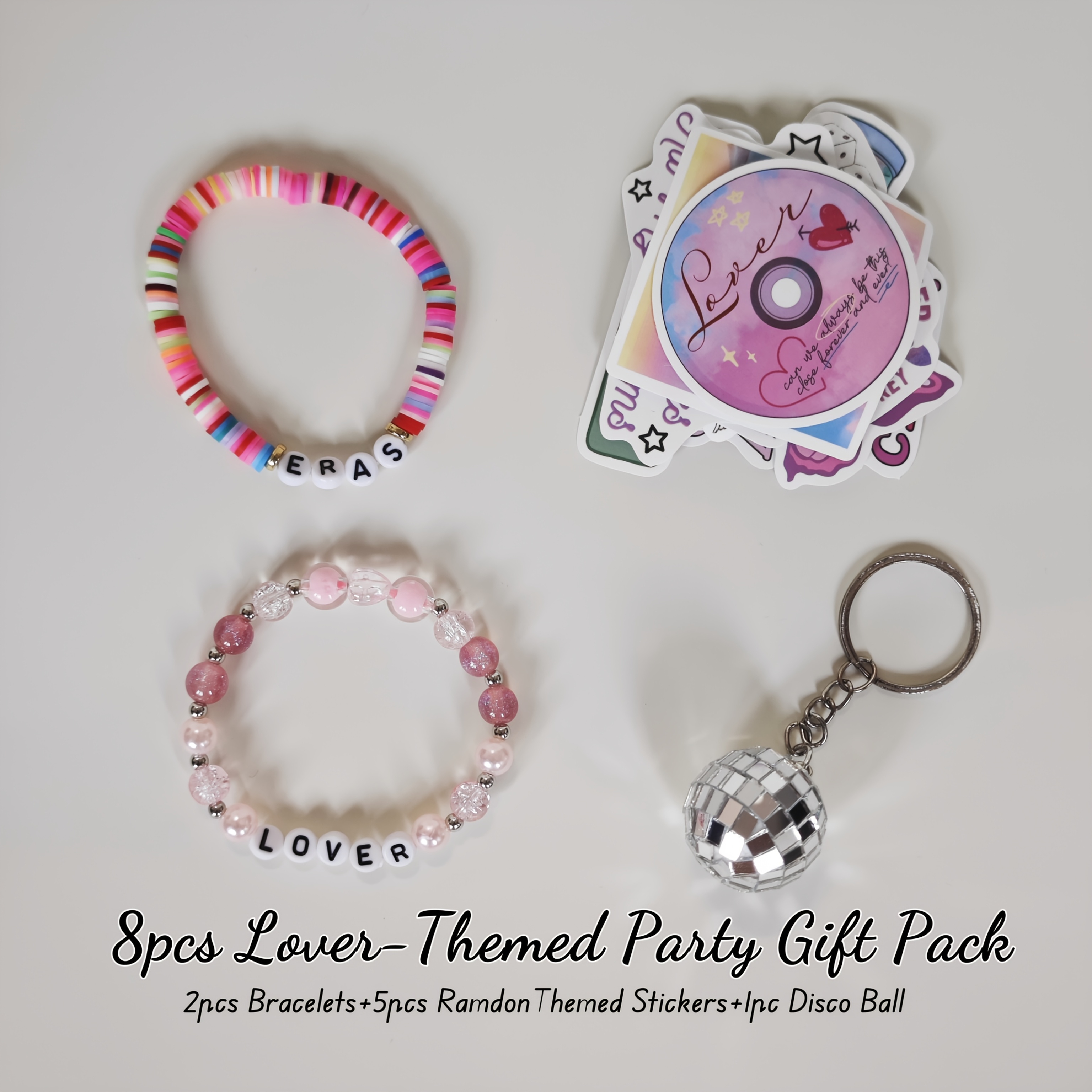 

8pcs Music-themed Party Gift Pack For Music Lovers, Including Beaded Friendship Bracelets, Themed Stickers, Disco Ball Keychain, Party Supplies&party Favors, Birthday Party Gifts