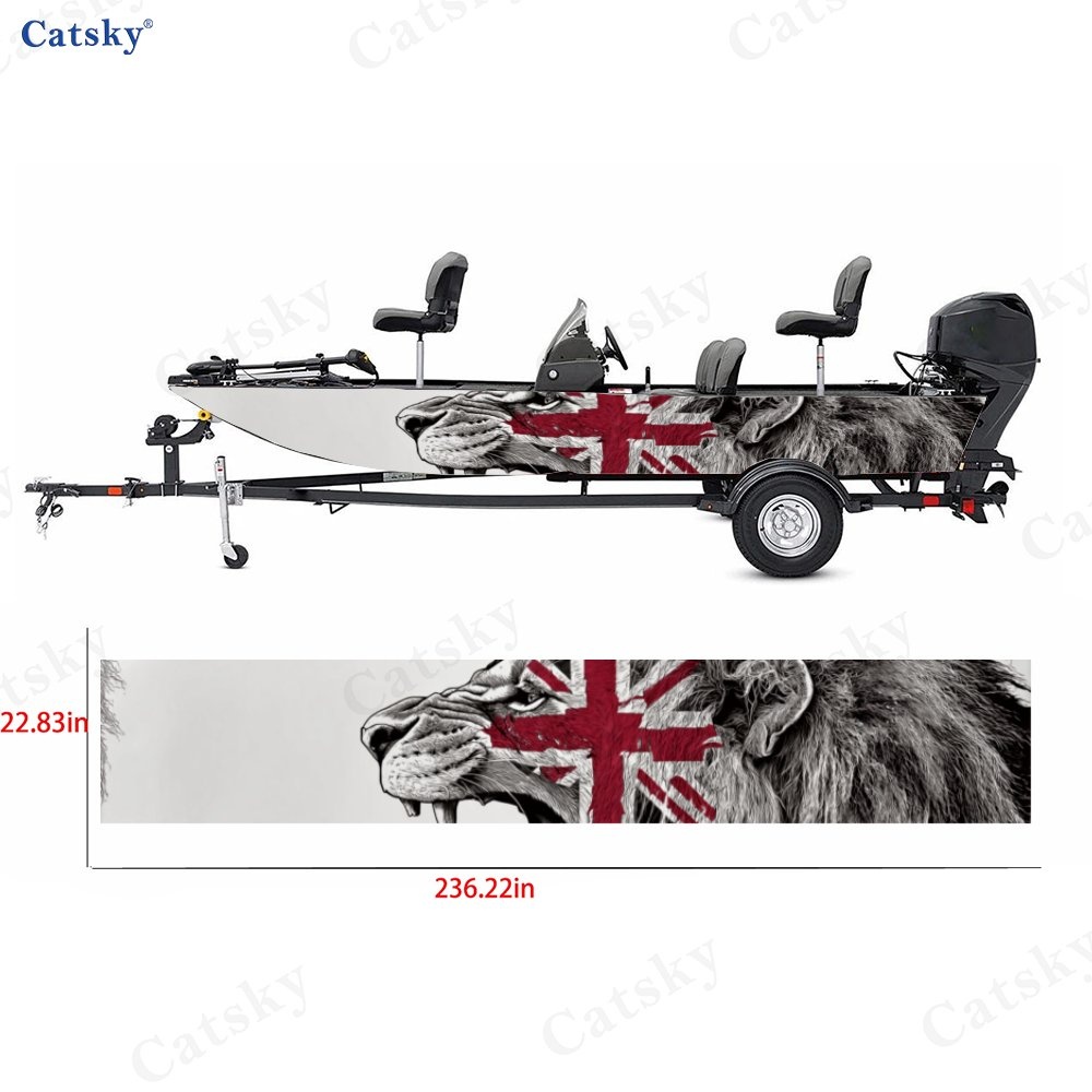 2pcs Lion Roaring with Union Jack Flag Boat Wrap Decals