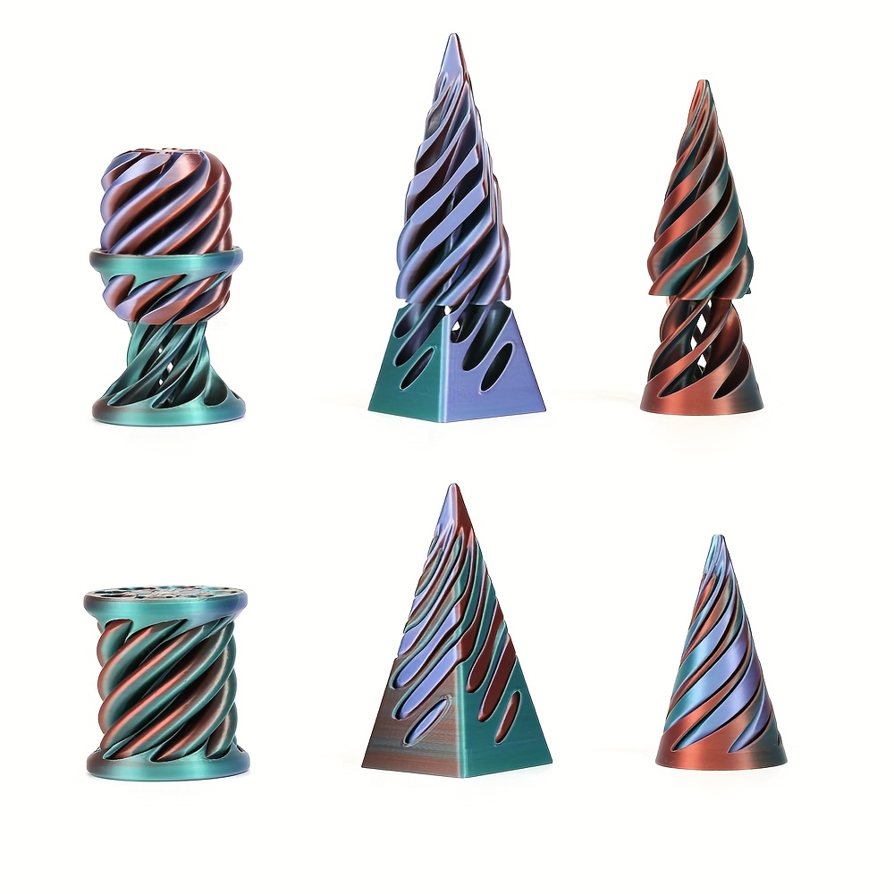 3-Pack Impossible Cone Fidget Ornaments - Spiral Pyramid Desk Decor with Flexible Cone, Relax Office & Home Decoration, Anxiety Relief fidgets in Pastel & Bright Colors (Pink, Blue, Purple, Green, Golden, ) - Ideal Gift for Adults & Teens, Focus Aid, Playful Design, Smooth Finish, Focus Tool, Work From Home