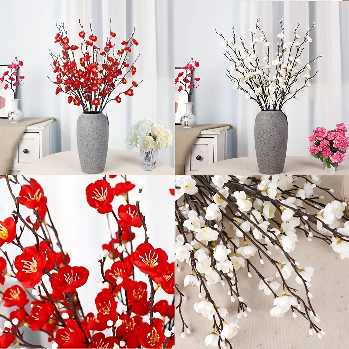 

5pcs Plum Artificial Flower, The Material Is Textile, Suitable For Wedding, Bedroom, Kitchen, Table And Other Home Decoration, New Year Celebration, New Year Decoration