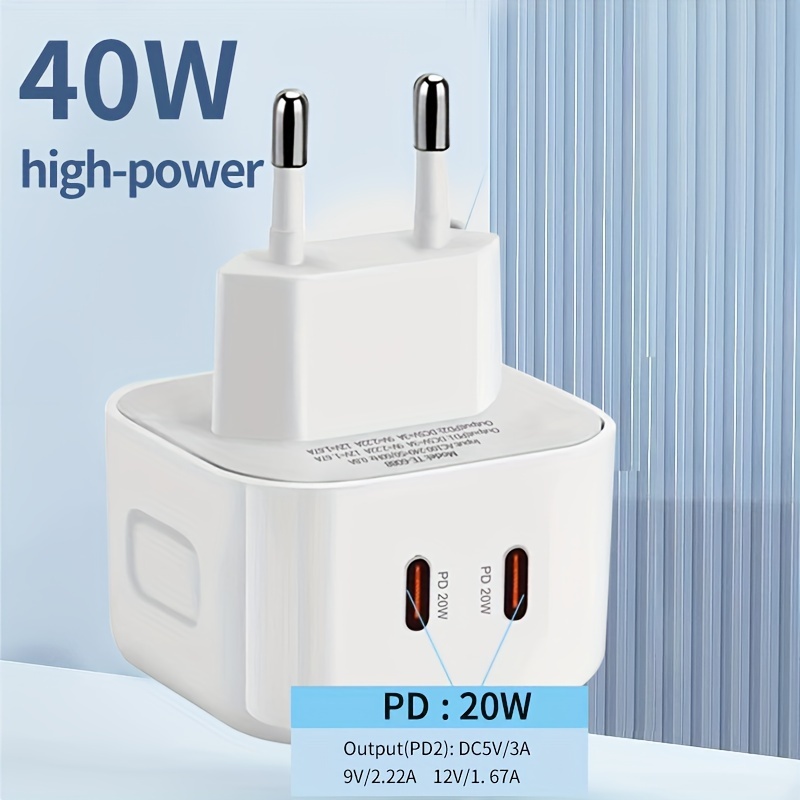 

20w Dual Usb-c Fast Charger - Compact Wall Adapter For 15 Series & Samsung Devices, Travel-friendly, White