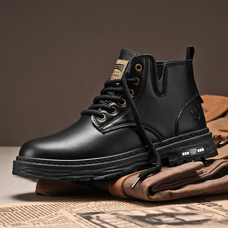 Men's Casual Work Boots Durable Lace Up Boots for Daily Wear And Outdoor Activities Brown/Black
